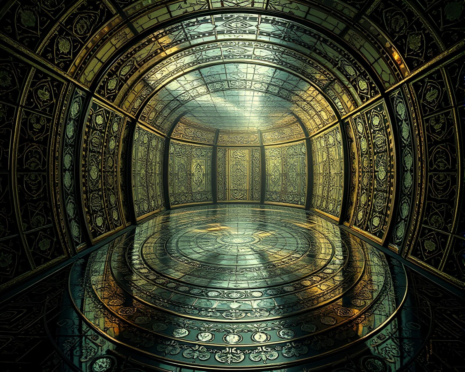 Mysterious mirror labyrinth with mesmerizing reflections and intricate designs