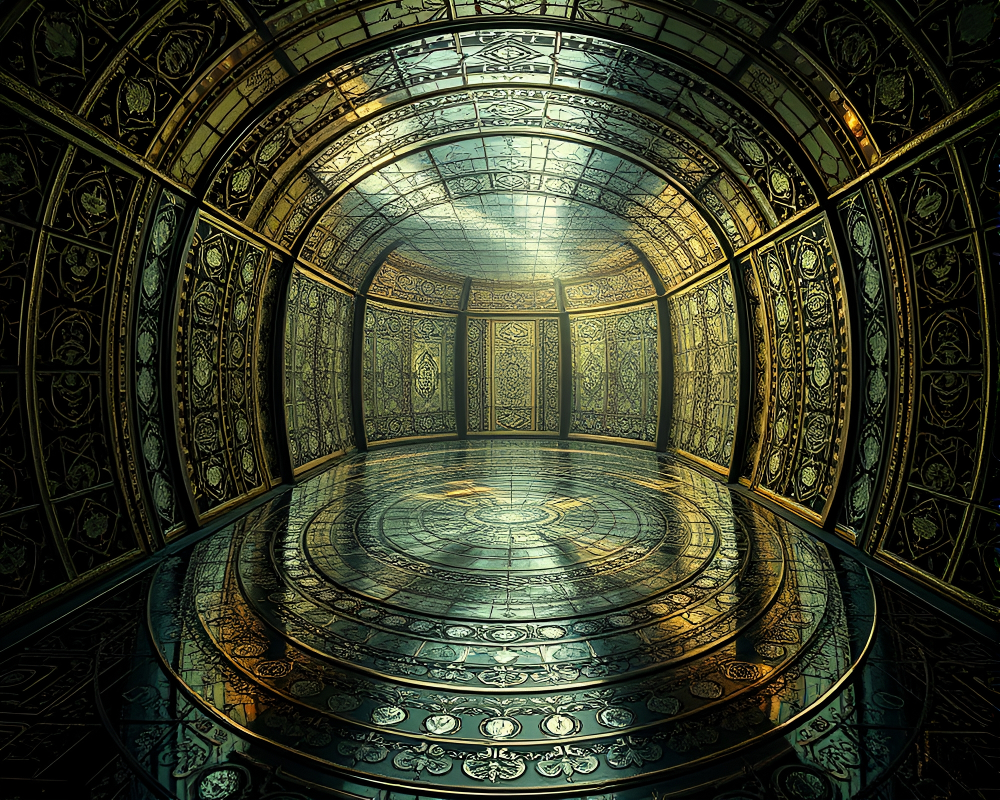 Enchanting Ancient Mirror Labyrinth with Intricate Patterns – free AI stock image