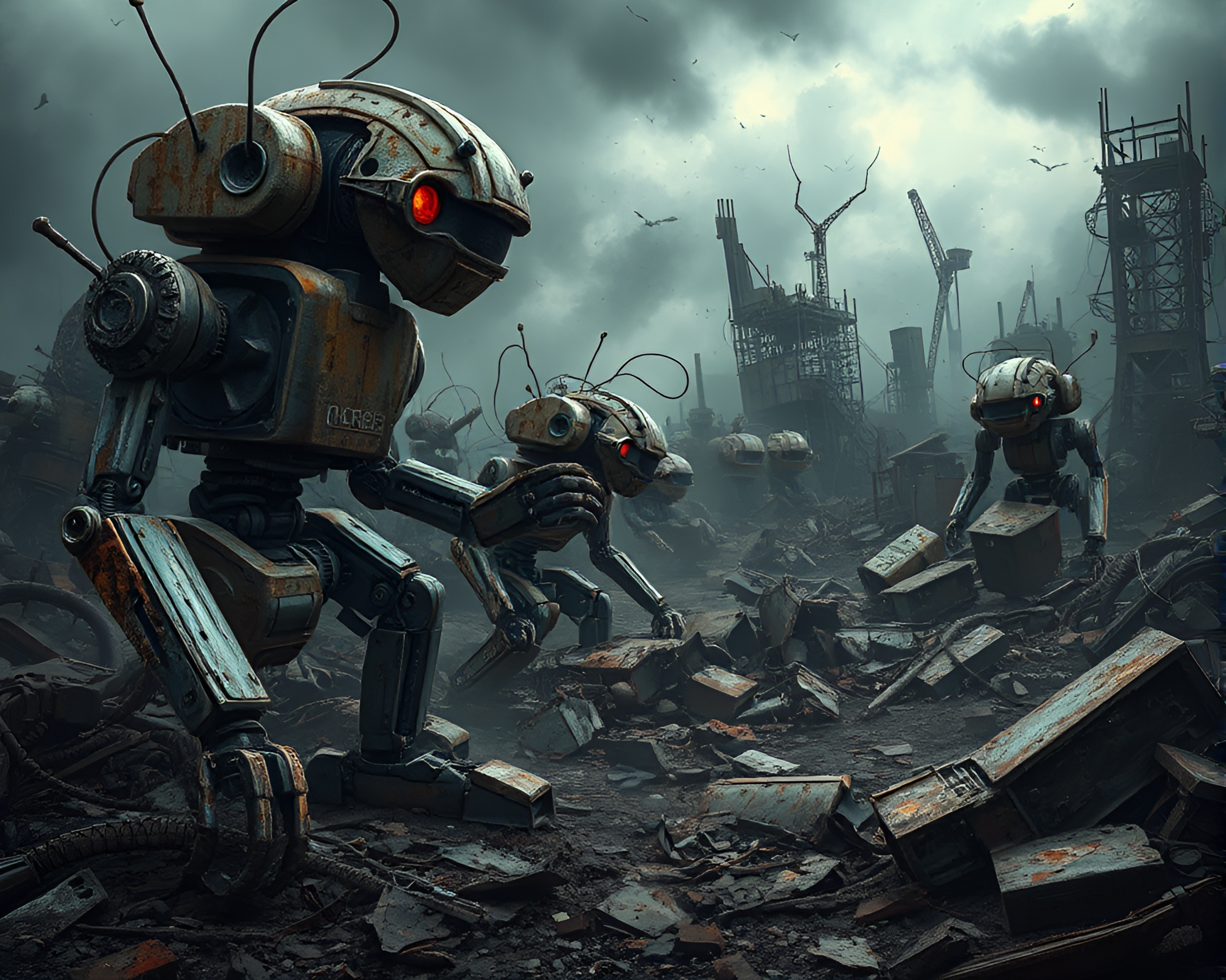 Eerie Ruined Robotic Junkyard: Desolation and Abandonment – free AI stock image