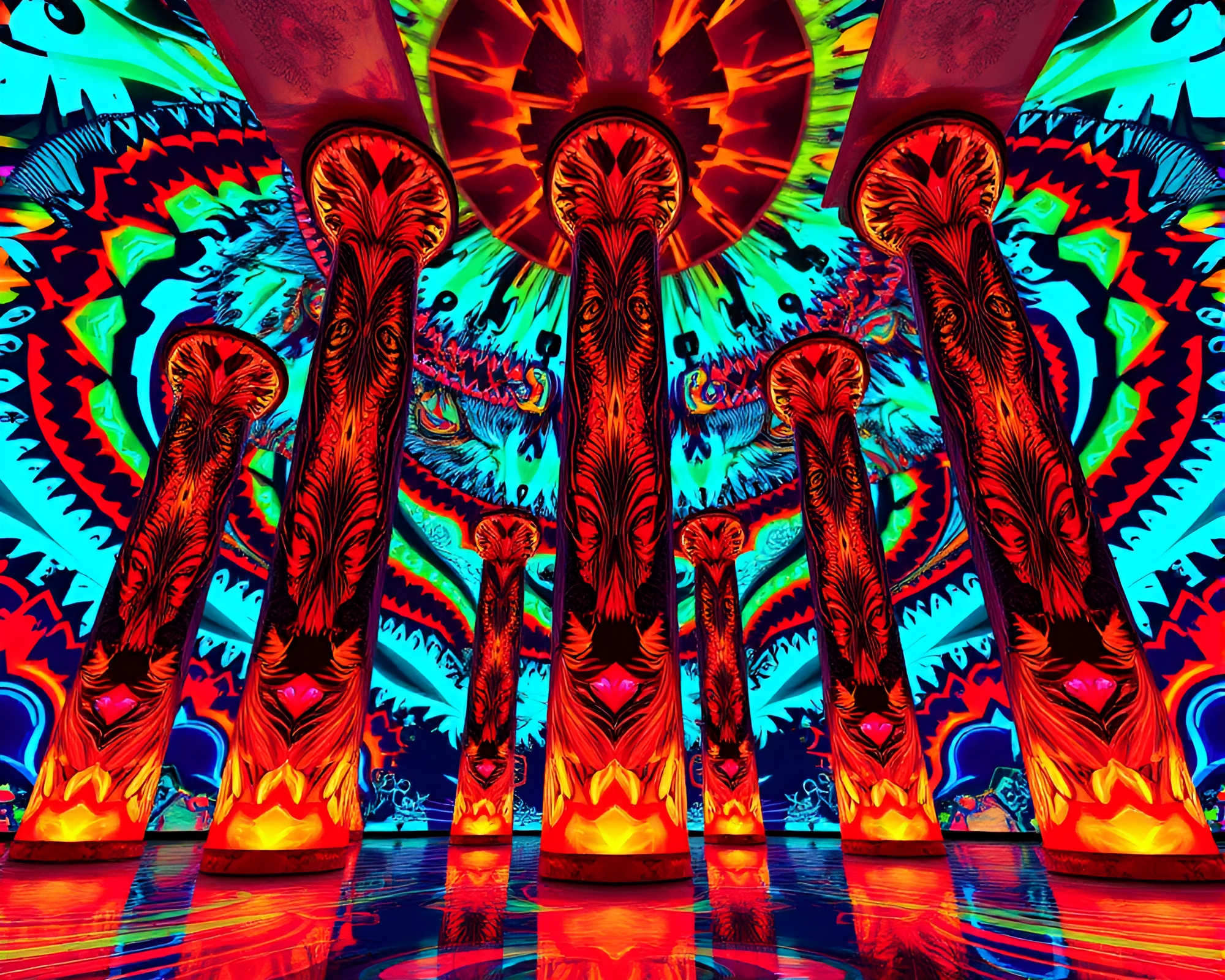 Mesmerizing Monolithic Pillars with Vibrant Graphic Design – free AI stock image