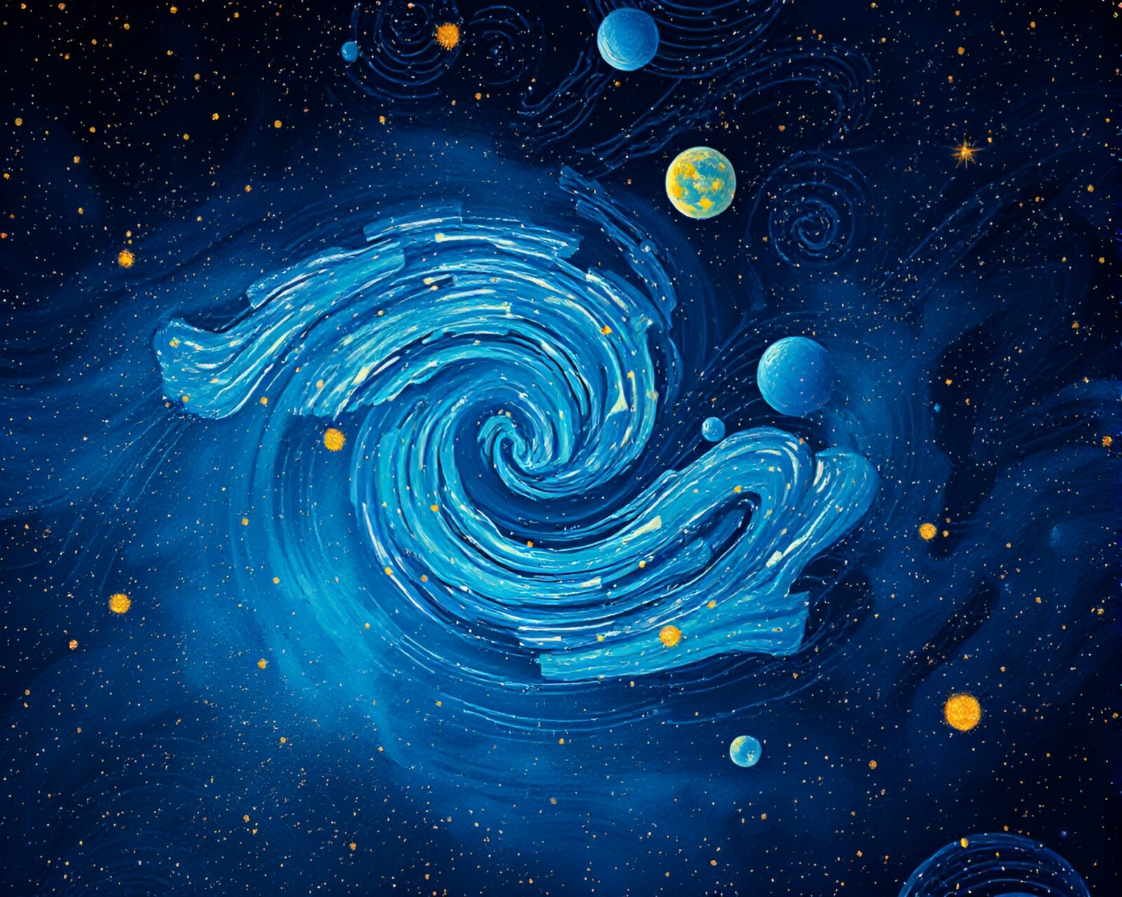 Vibrant starfield with swirling patterns like van Gogh's Starry Night
