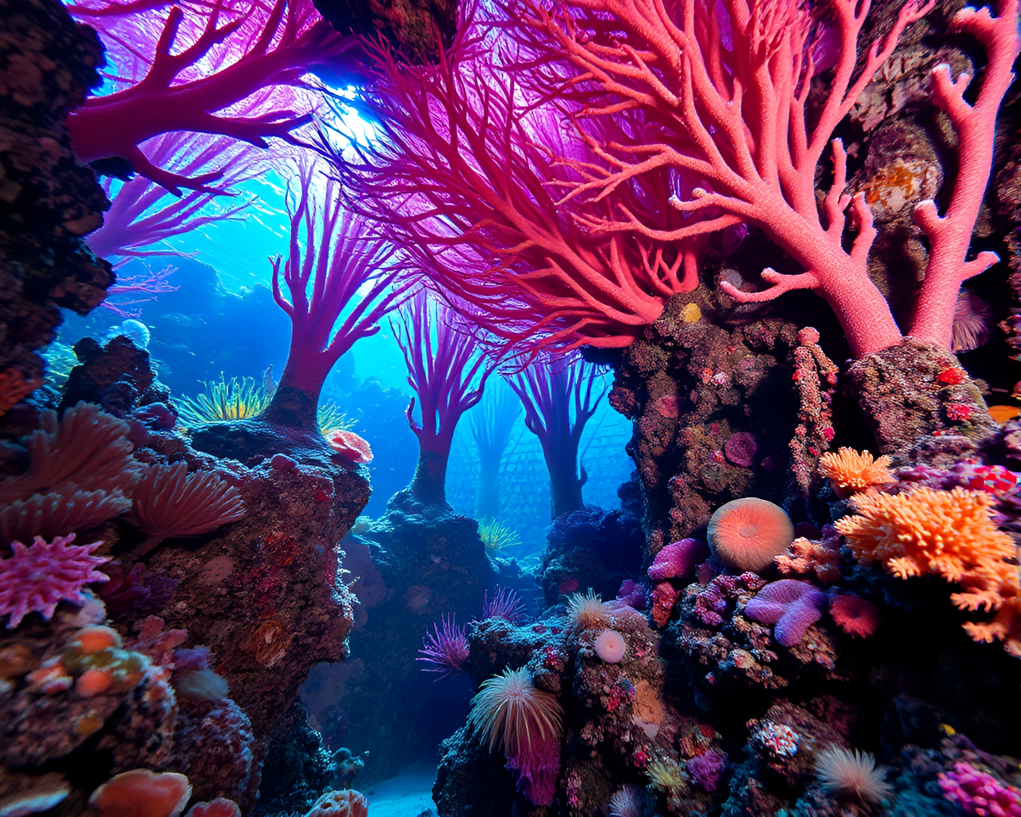 Submerged Coral Cathedral: Macro Dreamlike Photography – free AI stock image