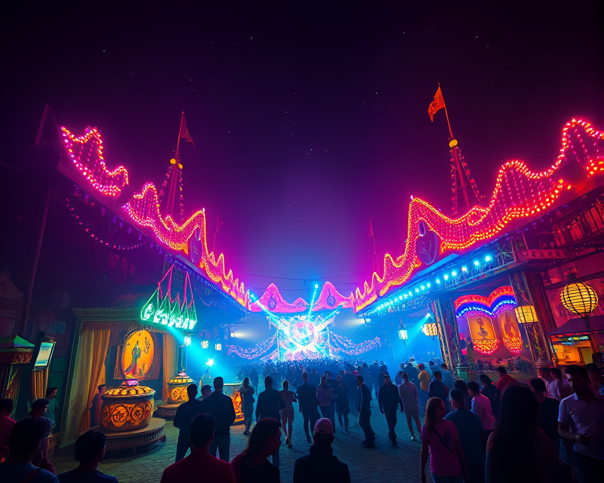 Spectral Carnival: Colorful Lights, Harmonious Music, Ancient Rituals – free AI stock image