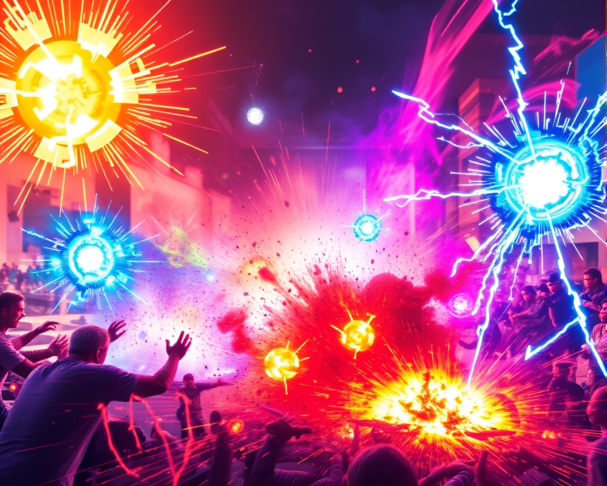Vibrant Spectral Energy Clash on Battlefield – free AI stock image