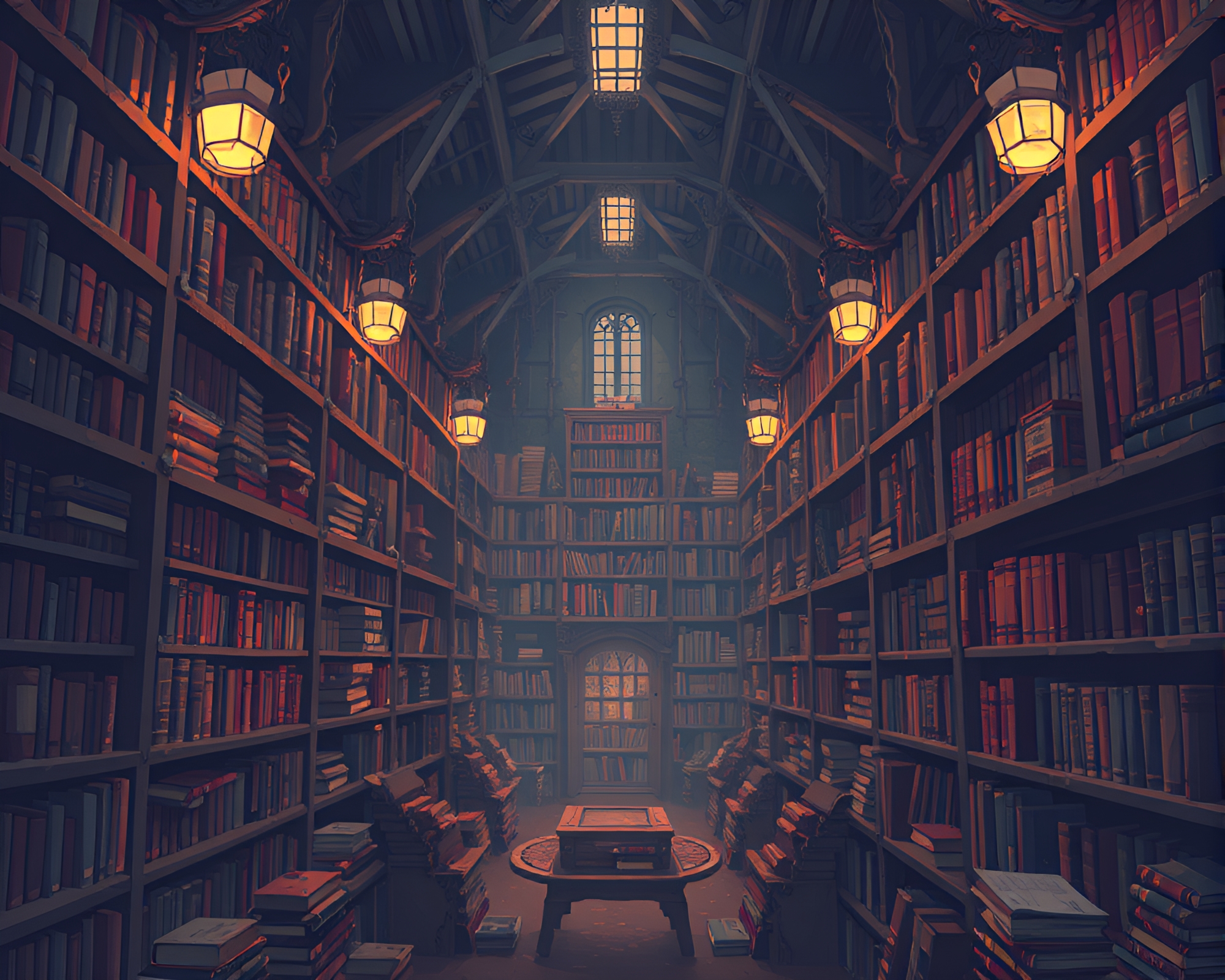 Pixel Art Labyrinthine Library with Static Atmosphere – free AI stock image