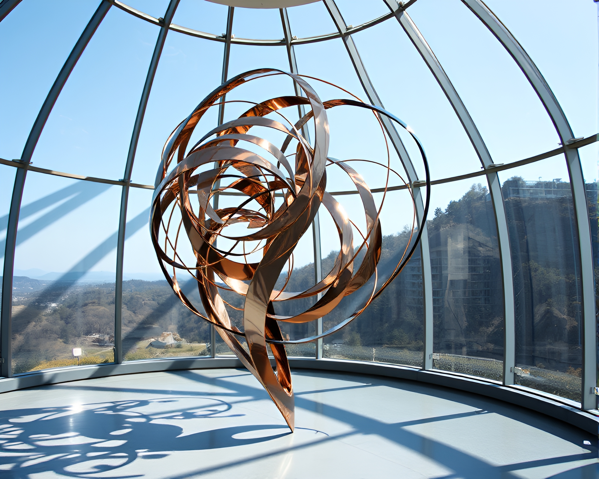 Ethereal Kinetic Sculpture Dances in Glass-Walled Observatory – free AI stock image