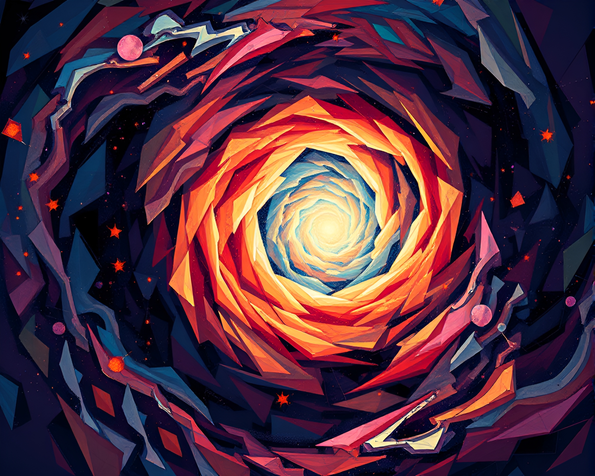 Cubist-inspired artwork showcases mesmerizing quantum vortex – free AI stock image