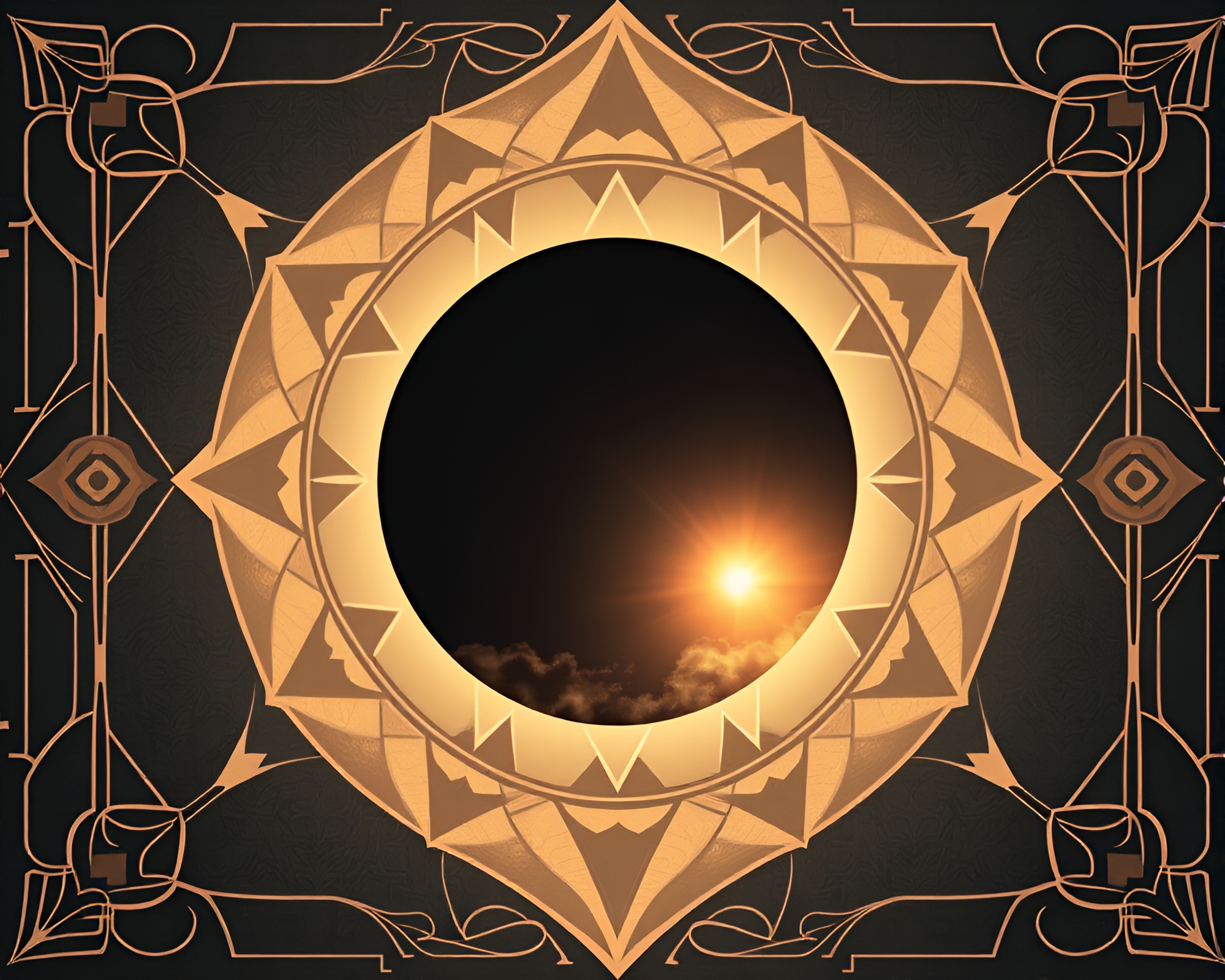 Drifting Solar Eclipse in Wistful Art Deco Style – free AI stock image