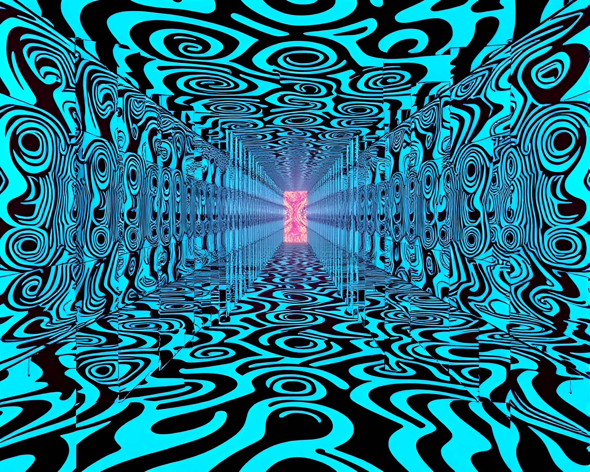 Infinite Pop Art Mirror Labyrinth with Bold Patterns – free AI stock image
