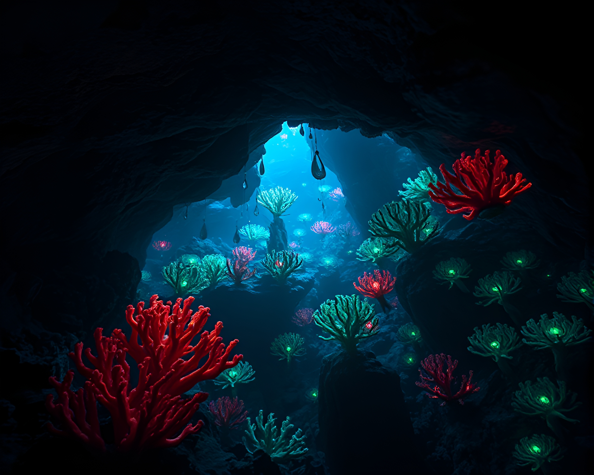 Alien Coral Forest Illuminates Subterranean Caves – free AI stock image