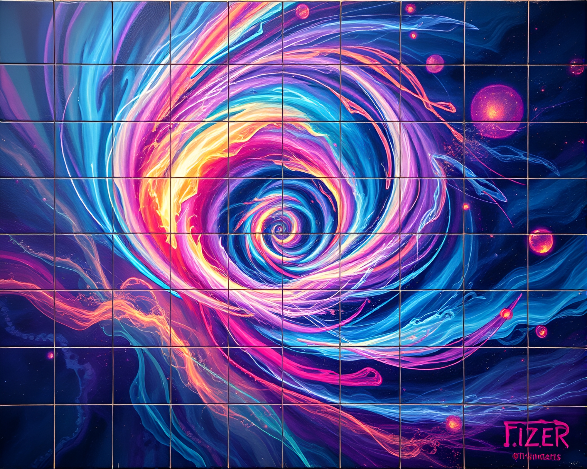 Vibrant Quantum Vortex Mosaic Tile Mural – free AI stock image