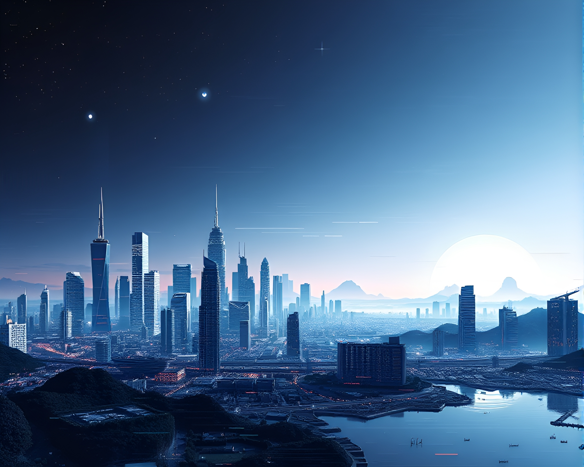 8-bit glitch art transforms tranquil fractal cityscape – free AI stock image