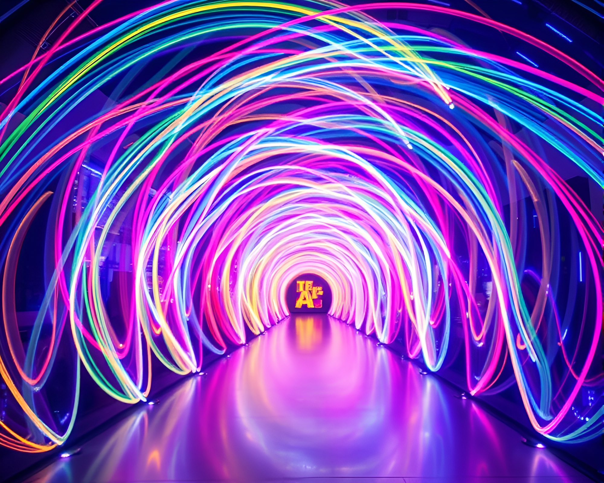Mesmerizing Kinetic Light Tunnel and Modern Art Installation – free AI stock image