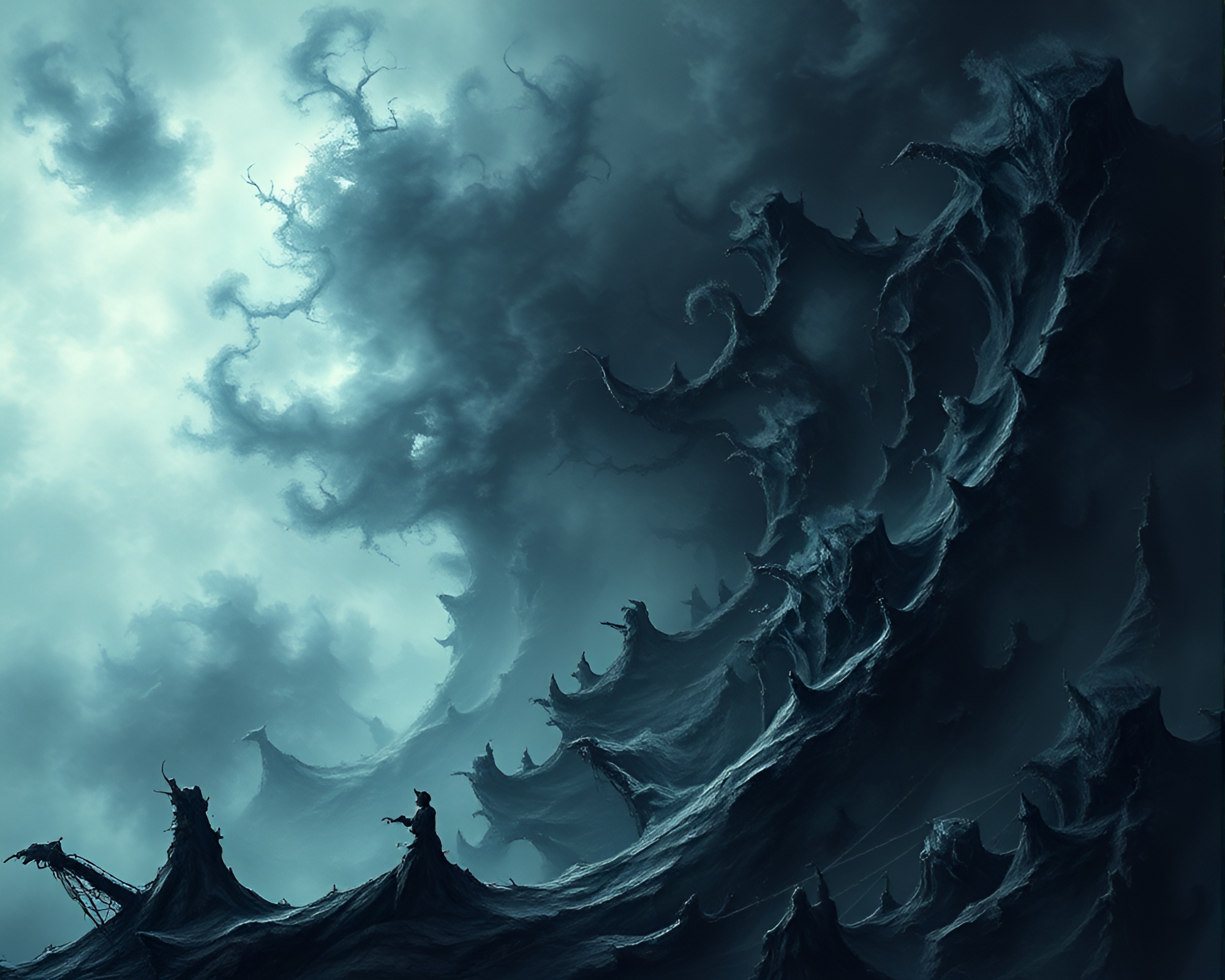 Dark and Intricate Fractal Landscape Impressionism – free AI stock image