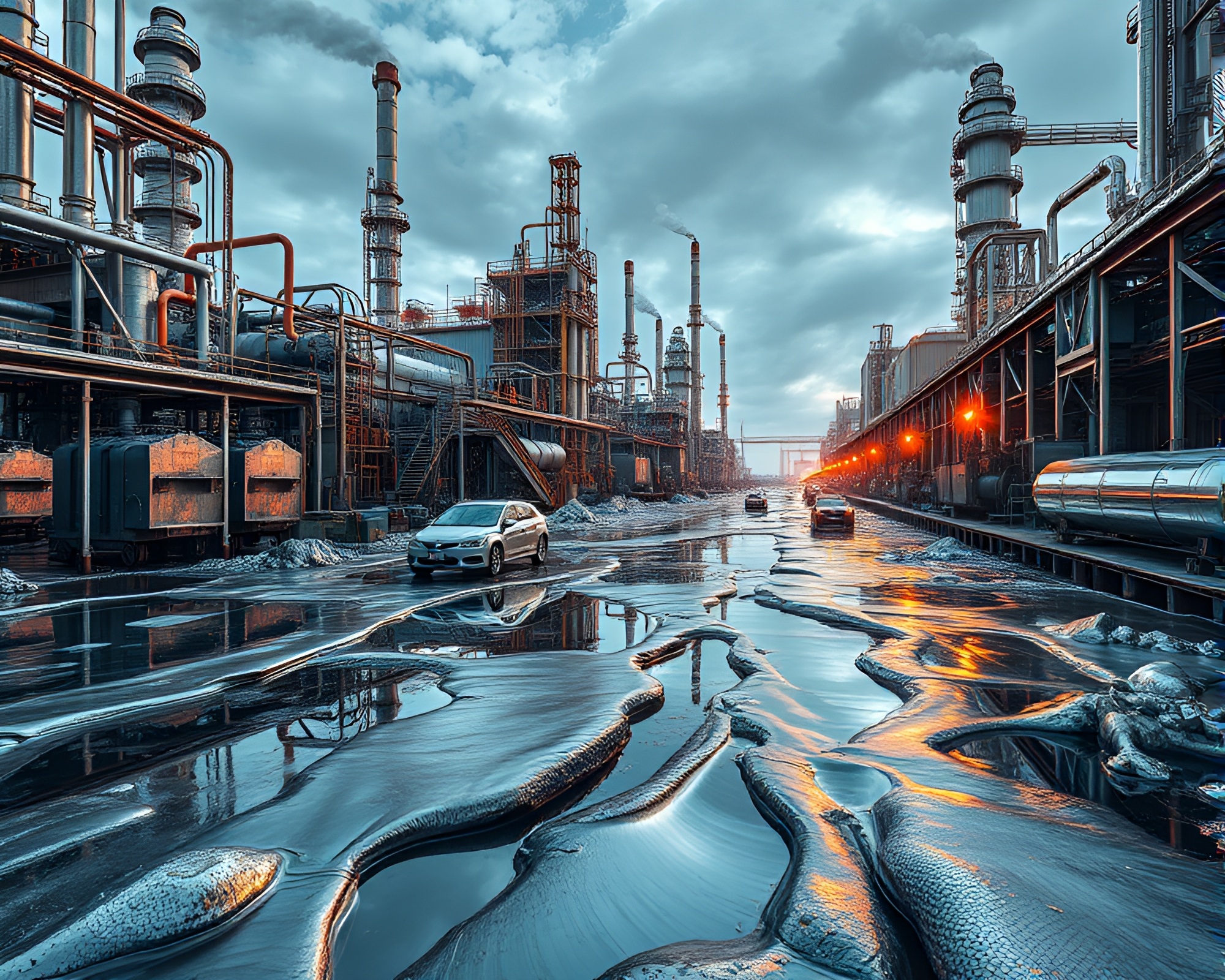 Mesmerizing Collage: Mercury River in Galvanizing Factory – free AI stock image