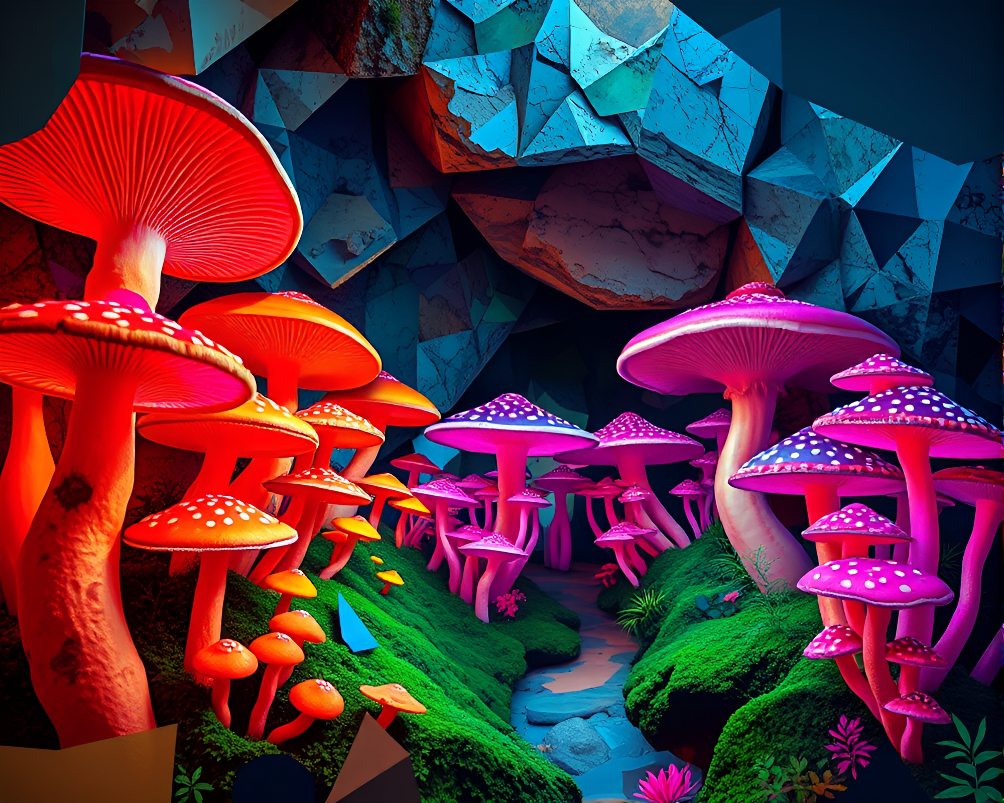 Vibrant Subterranean Fungus Forest in Cubism Style – free AI stock image