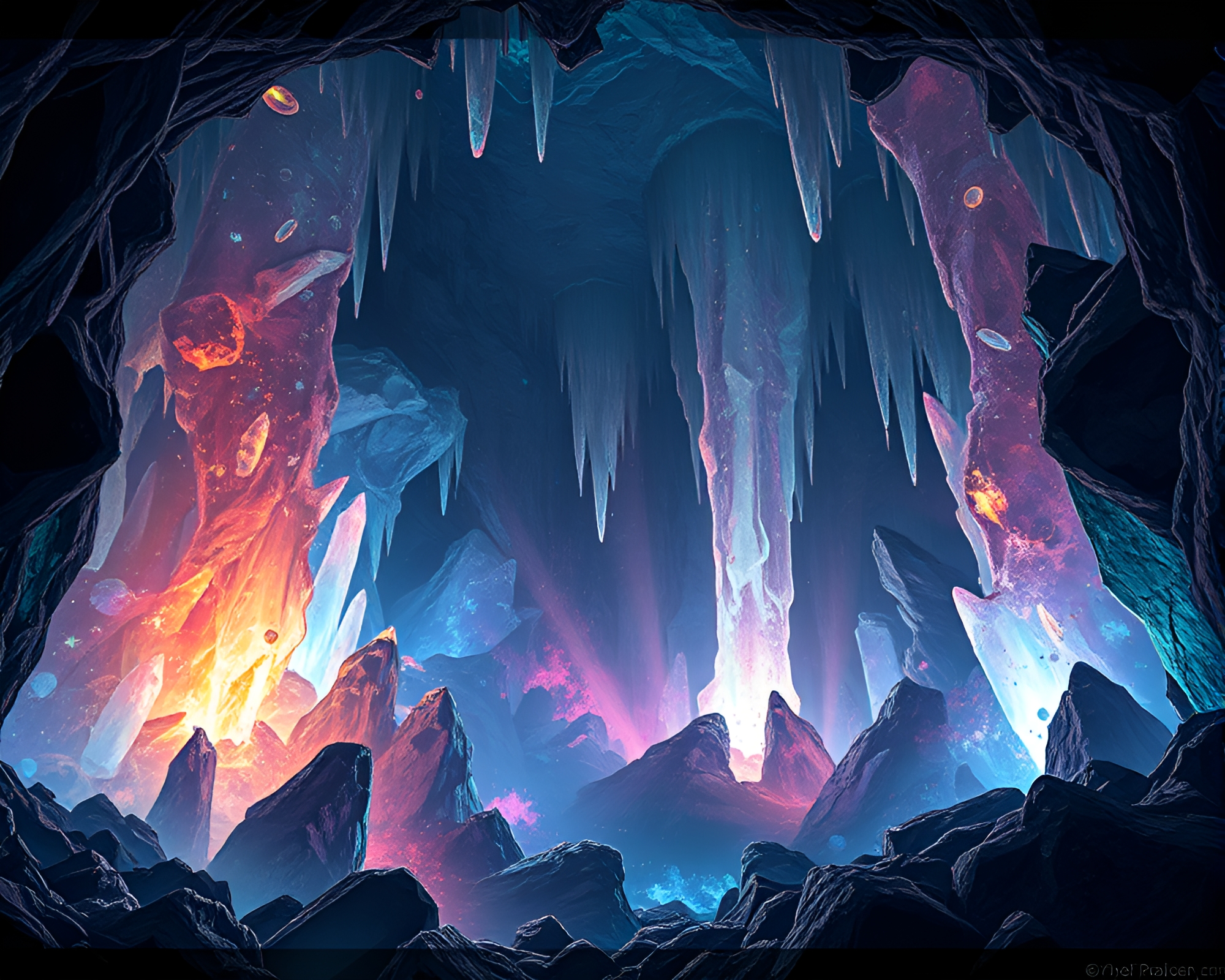 Ethereal Crystal Cave: Shadows of the Unknown Depths – free AI stock image