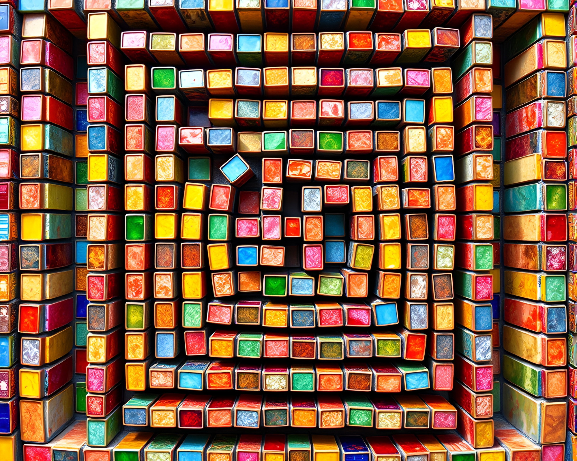 Vibrant Candy-Colored Maze with Mosaic Tile Artwork – free AI stock image