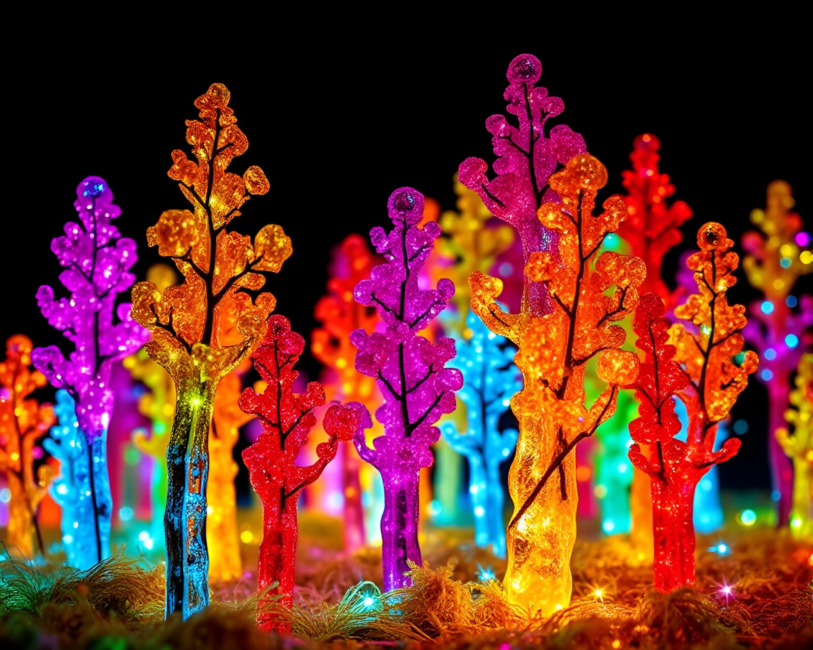 Vibrant silicon crystal forest resembling a stunning oil painting
