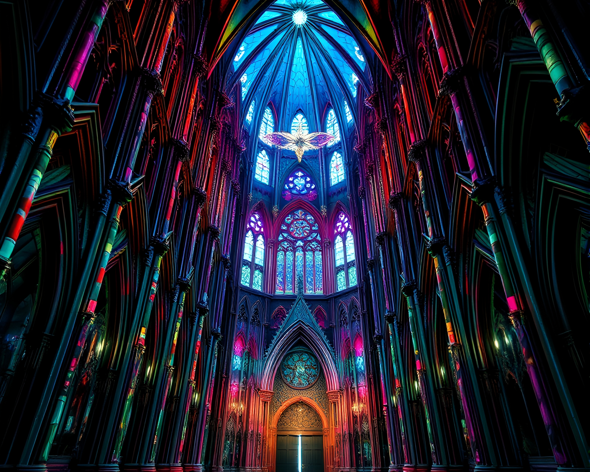 Enchanting Gothic Cathedral Interior in Vivid Digital Illustration – free AI stock image