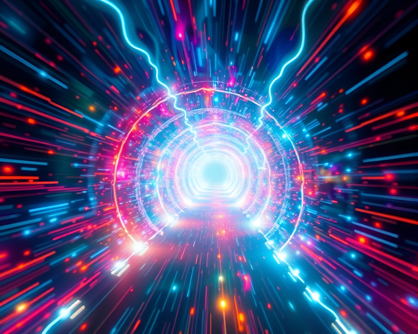 Ethereal, dynamic light tunnel with intense energy flow