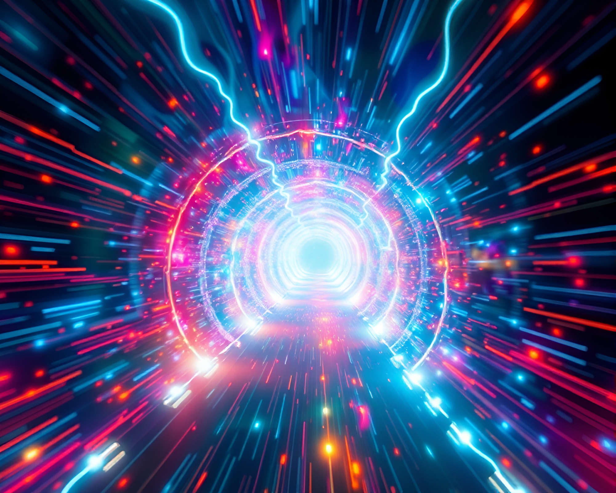 Vibrant Light Tunnel Evoking Surreal Kinetic Energy Experience – free AI stock image