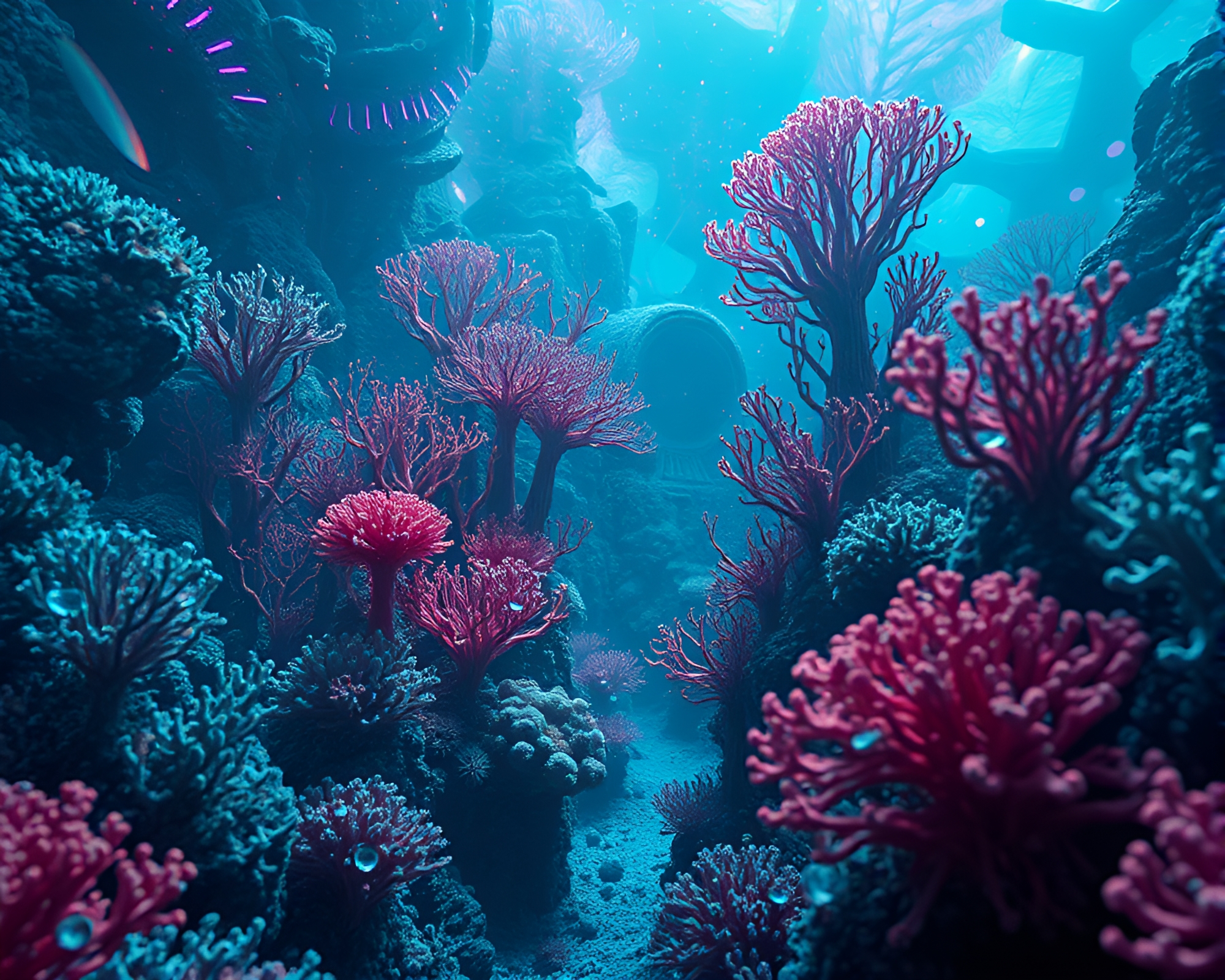 Ethereal Alien Coral Forest in Surreal Color Palette – free AI stock image