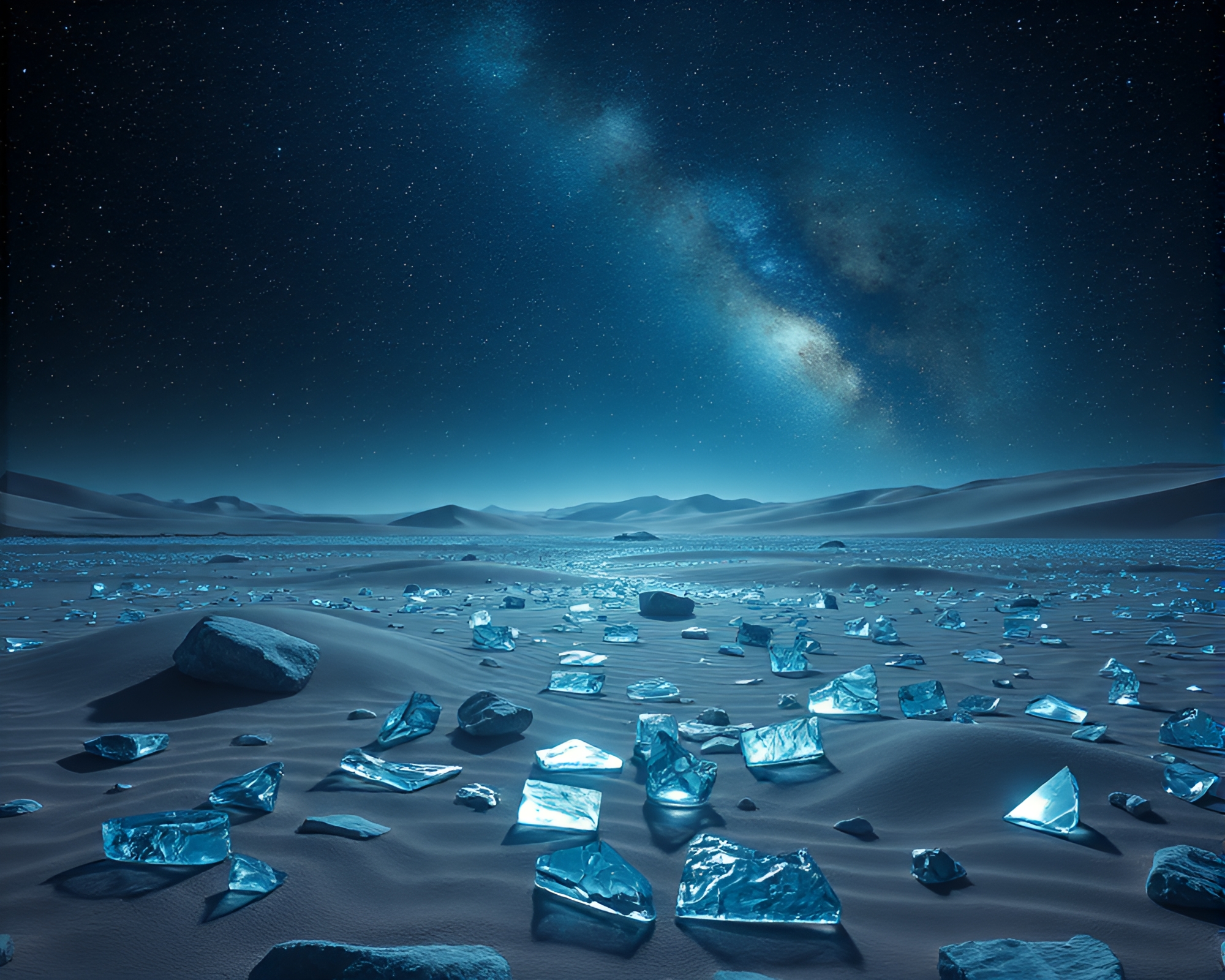 Glistening Glass Shard Desert Under Cosmic Sky – free AI stock image