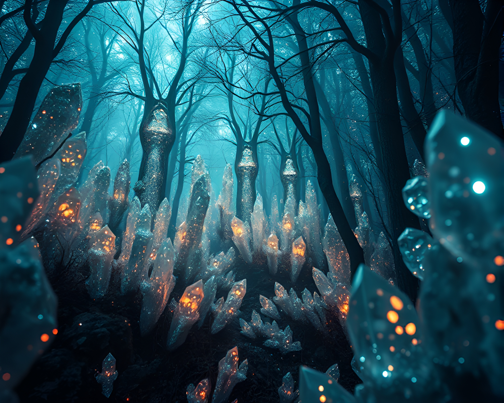 Enchanting Silicon Crystal Forest in Surreal Photomontage – free AI stock image
