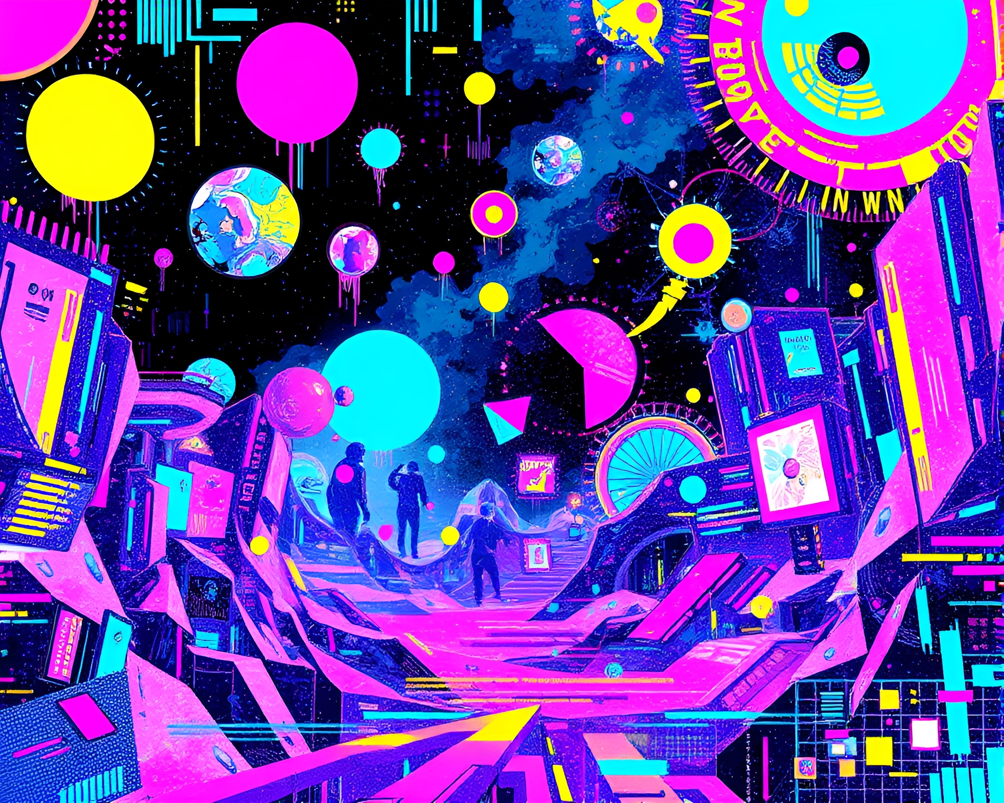 Vibrant Glitch Art and Modern Illustrations Collide in Digital Realm – free AI stock image