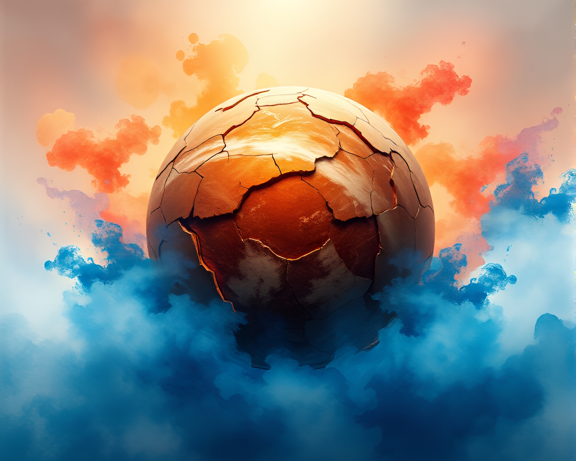Shattered Planet Surface with Tranquil Watercolor Splashes – free AI stock image