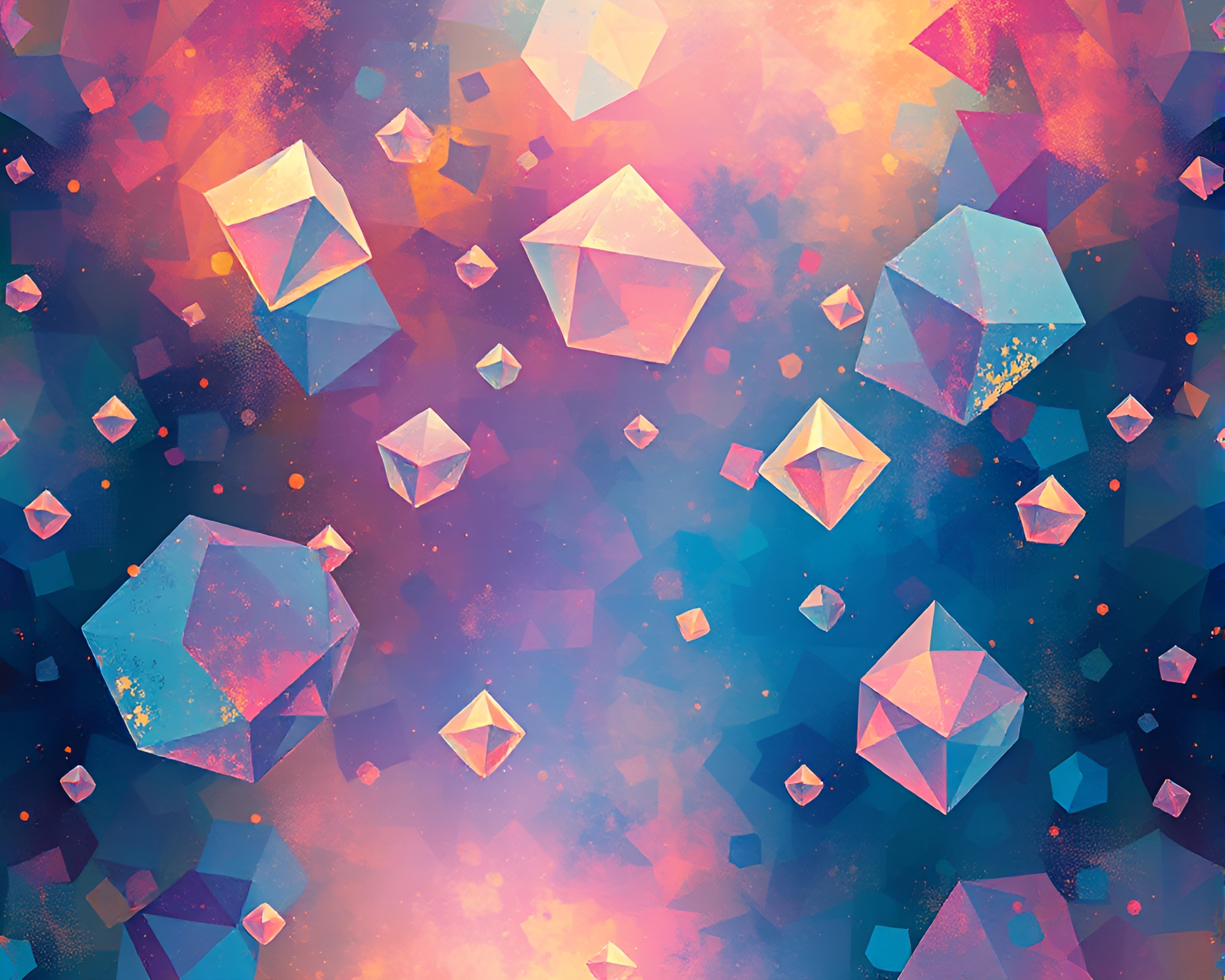 Ethereal Geometric Shapes Floating in Intoxicated Impressionistic Scene – free AI stock image