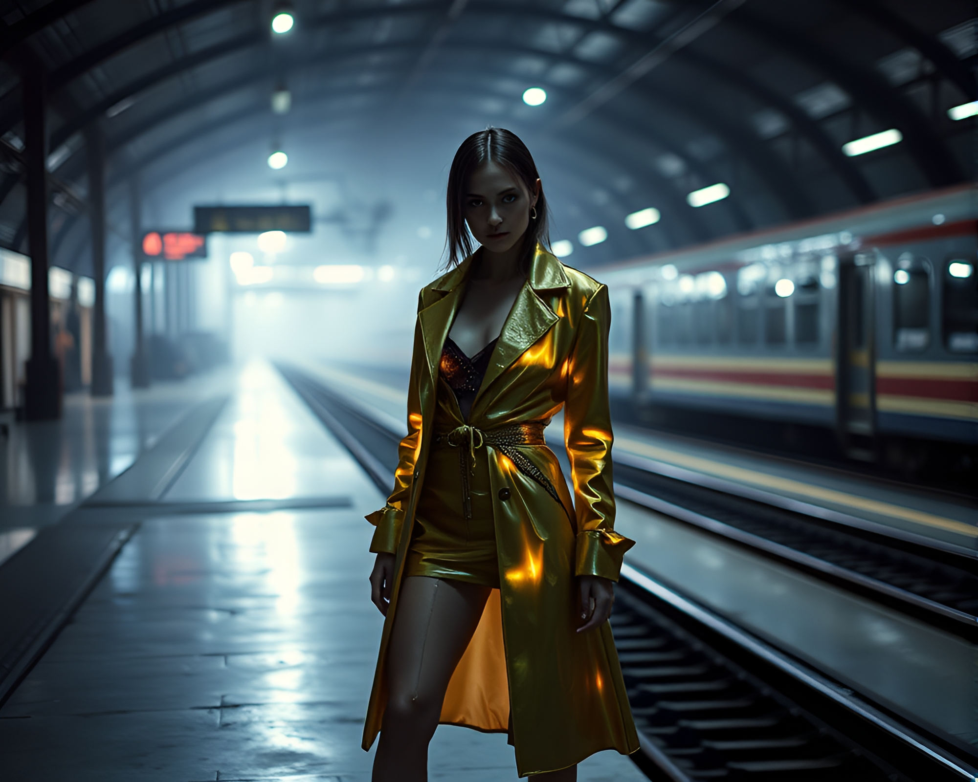 Ghostly Fashion Model at Phantom Train Station – free AI stock image