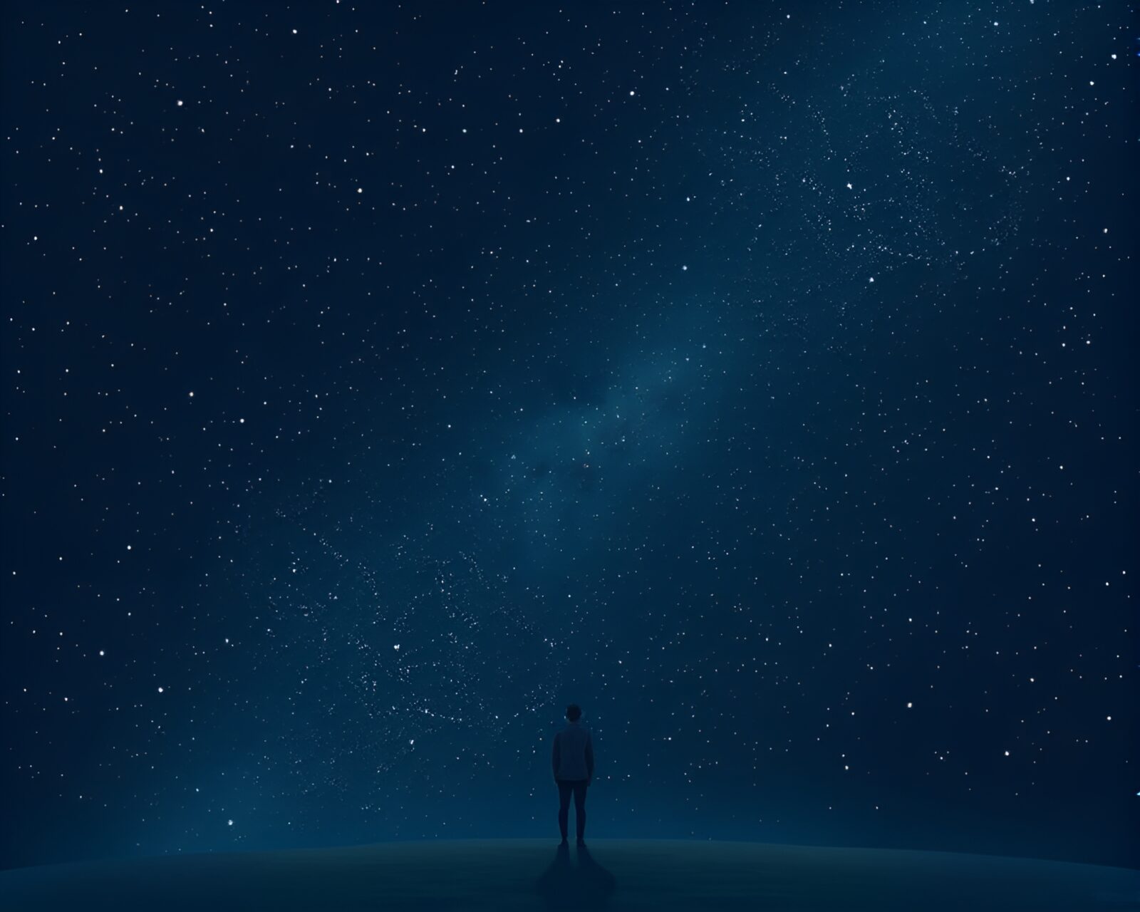 Lonely figure in modern art style amidst infinite stars