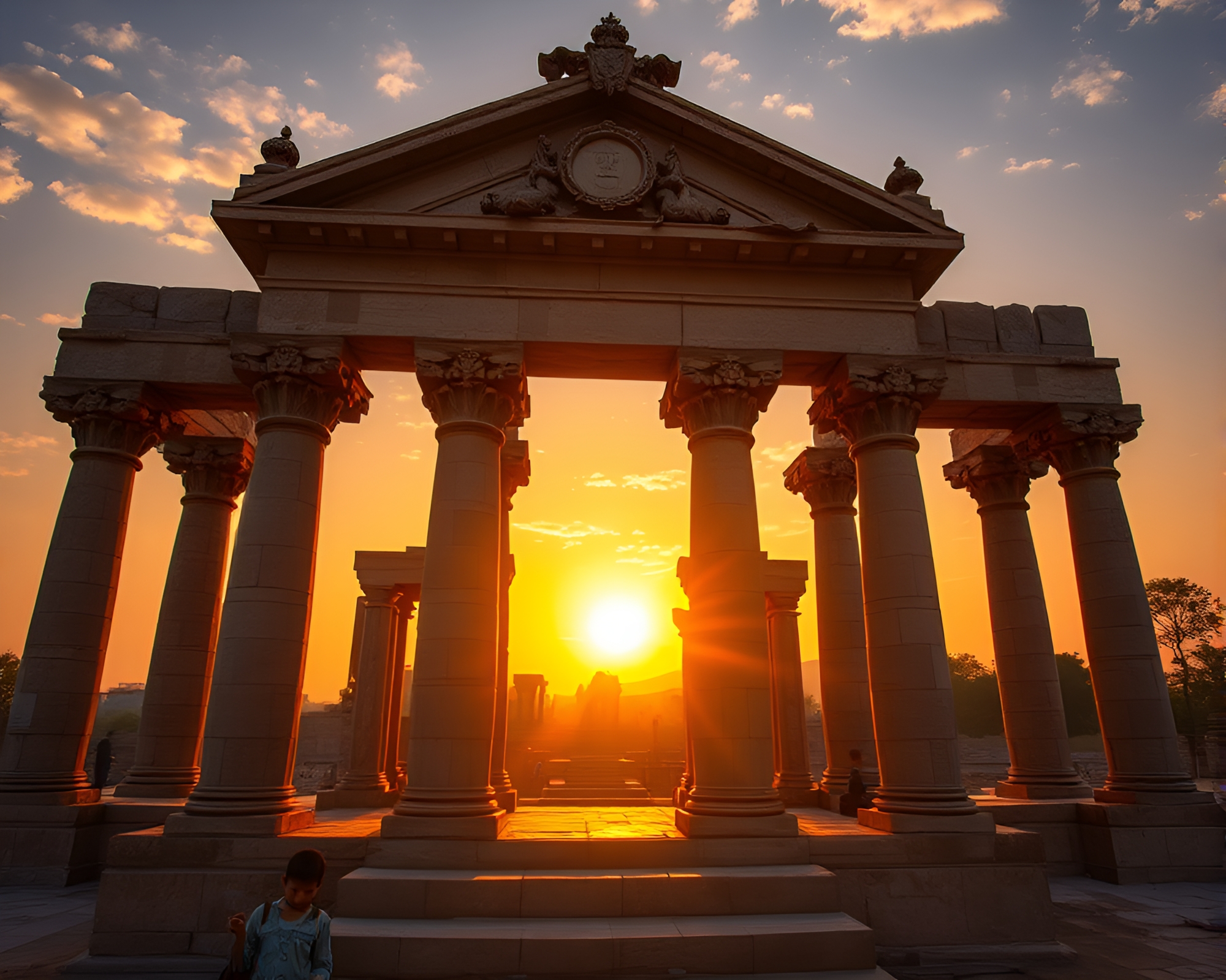 Ancient Temple at Sunset Reflecting Memories of Generations – free AI stock image