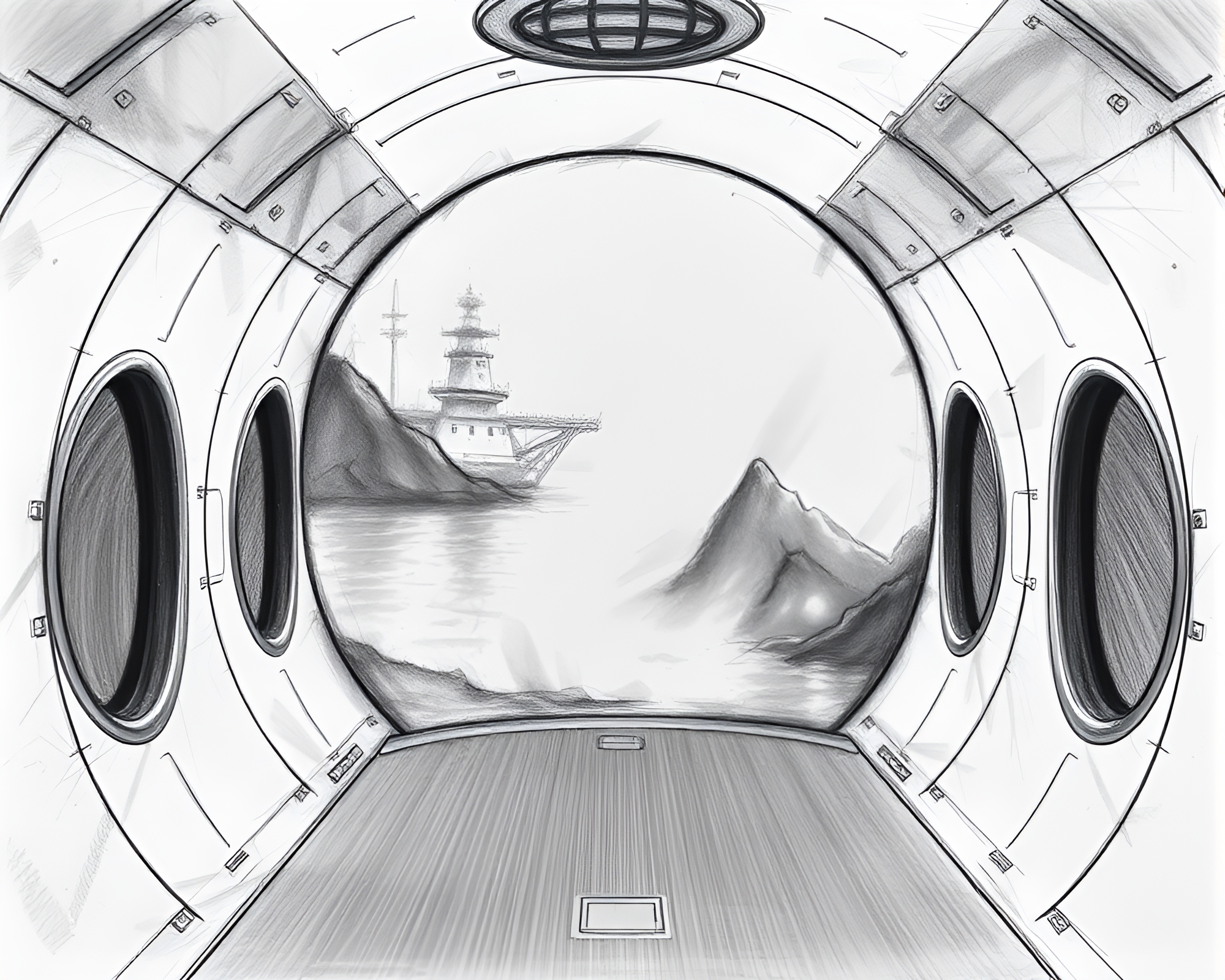 Serene Zero-Gravity Charcoal Sketch Capturing Weightless Tranquility – free AI stock image
