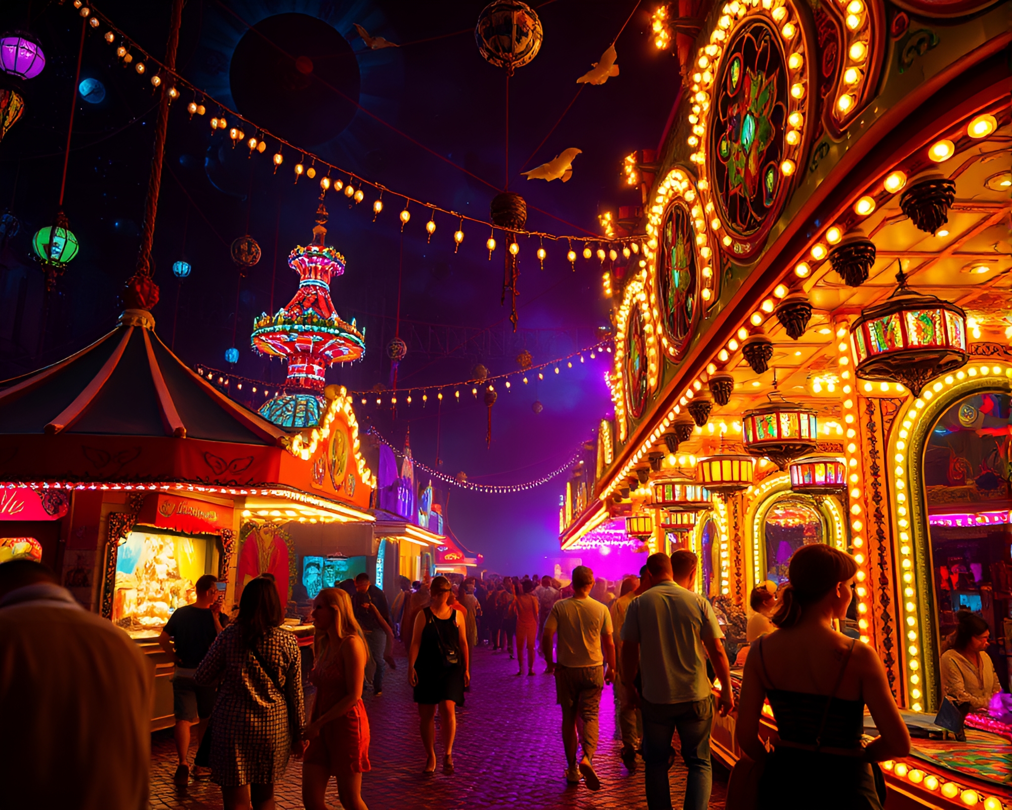 Vibrant Spectral Carnival with Intricate Mosaic Patterns – free AI stock image