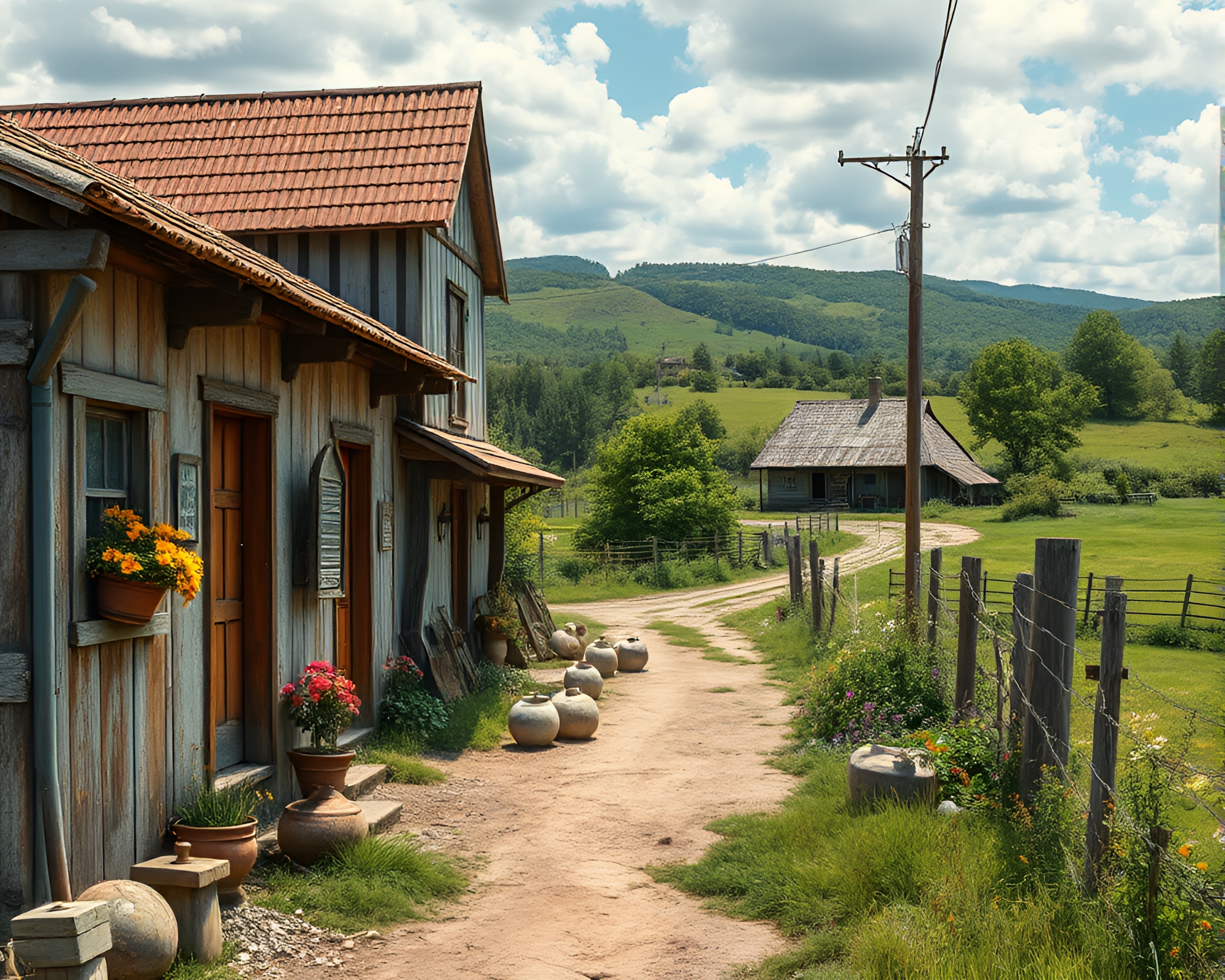 Rustic Countryside Reflections in Mesmerizing CGI Collage – free AI stock image