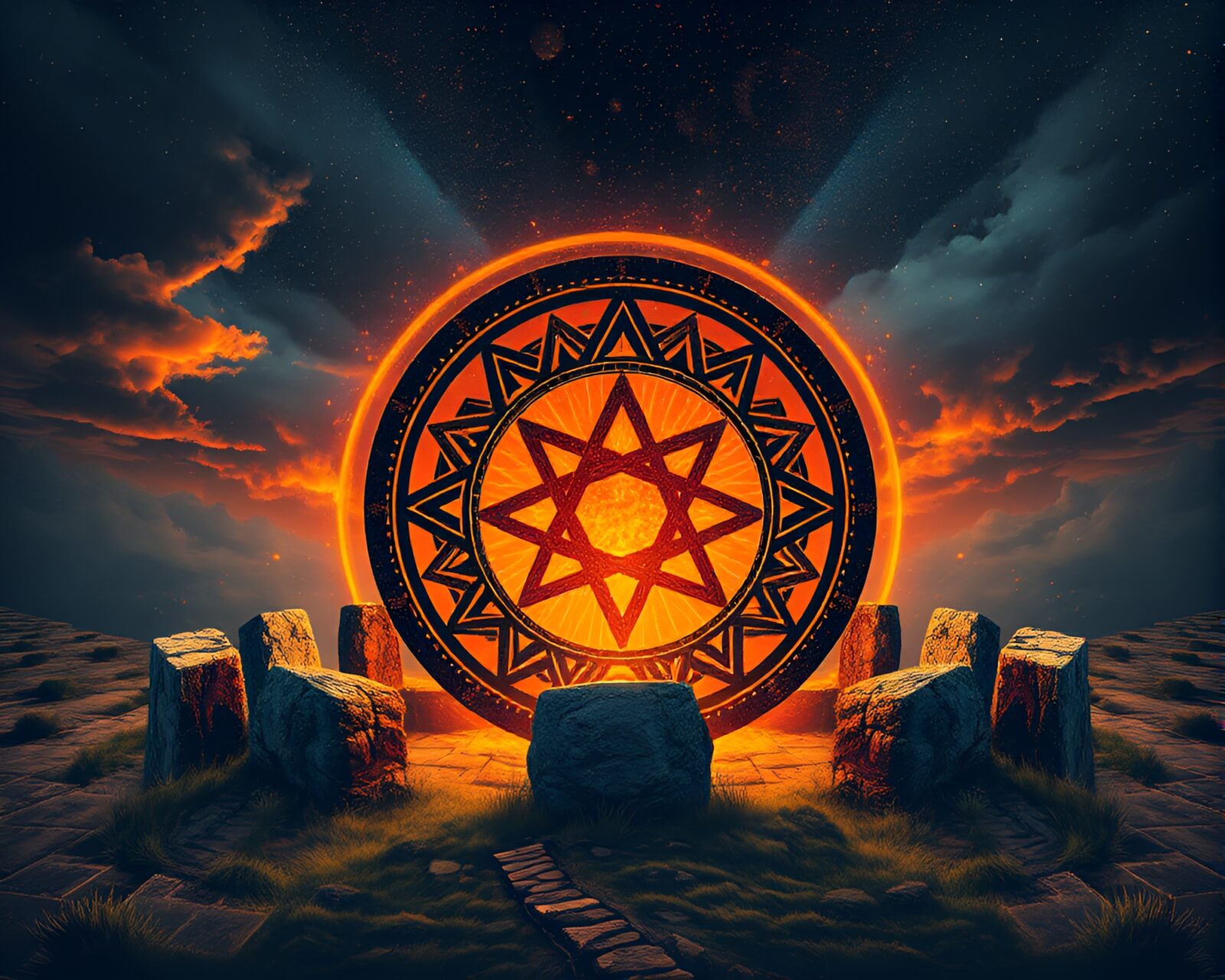 Abstract digital art of modern druidic stone circle design