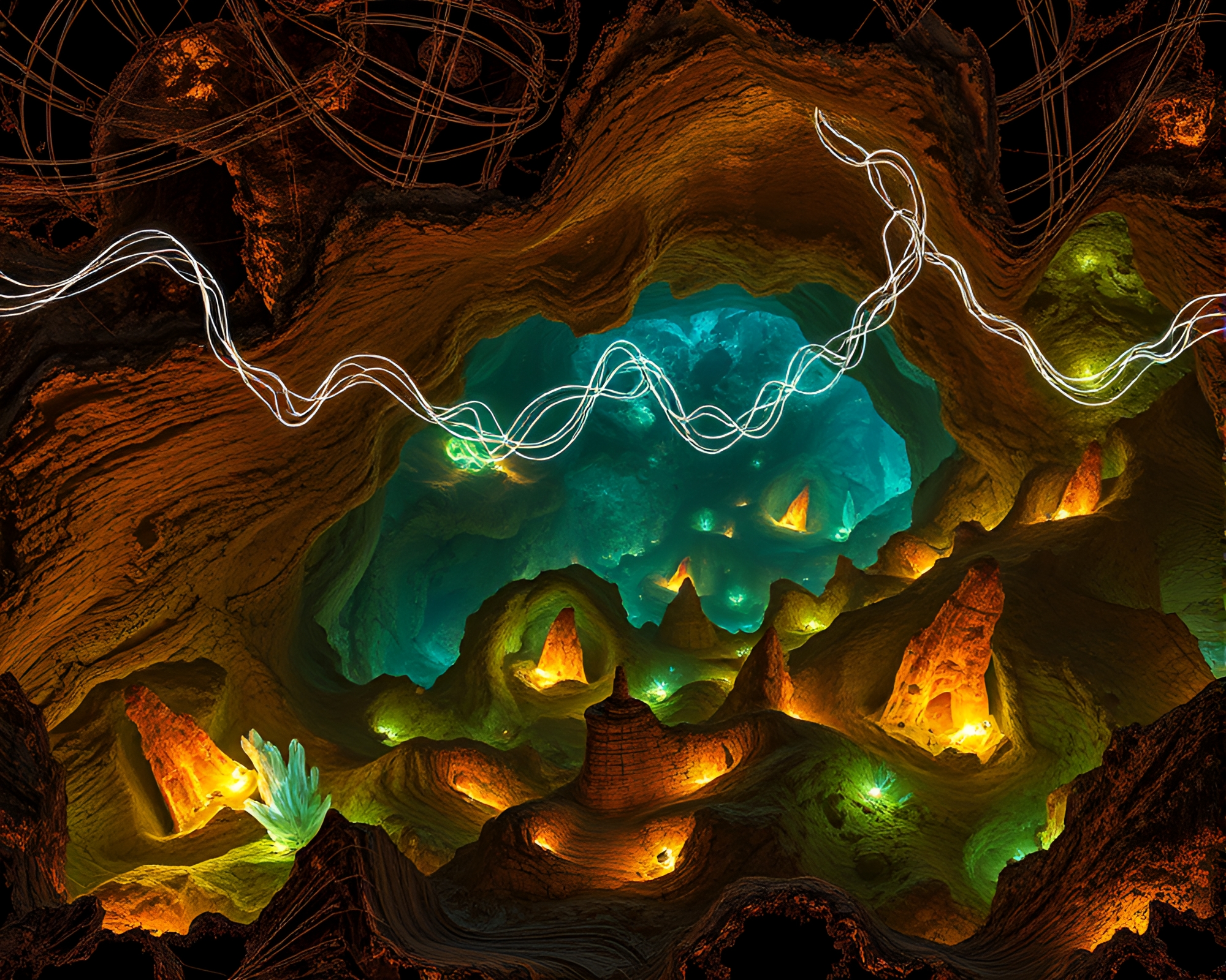 Ethereal Magnetic Field Lines in Subterranean World – free AI stock image