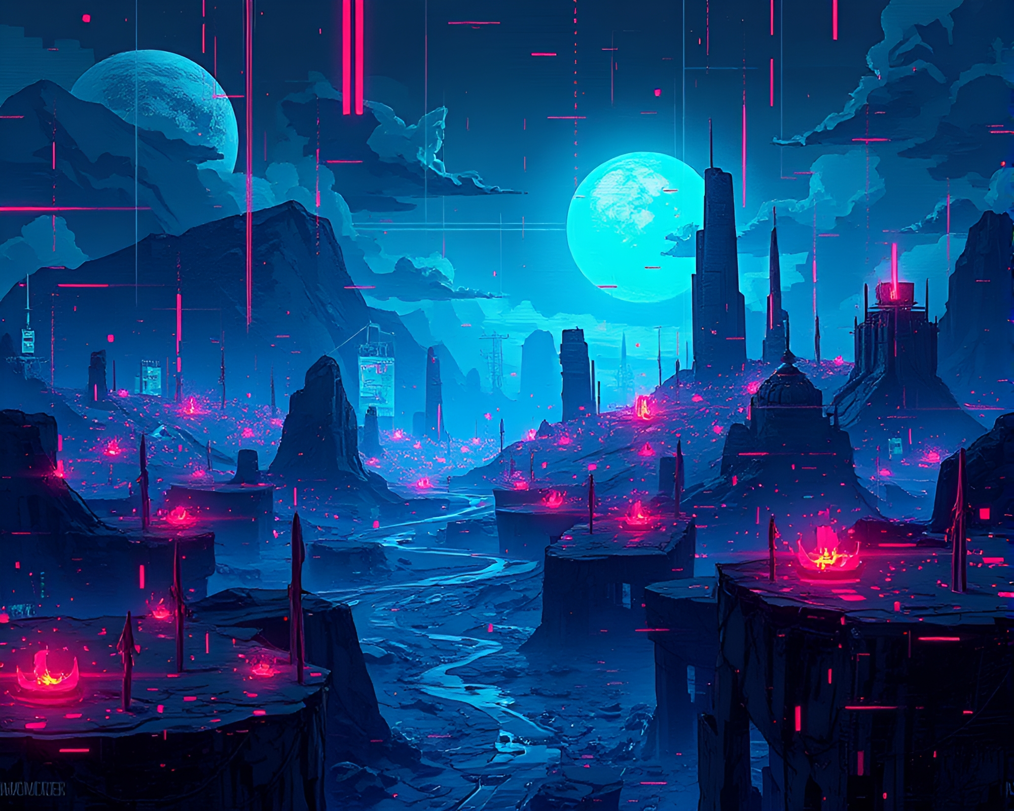 Oppressive Pixel Art Dominates Glitch Realm Landscape – free AI stock image