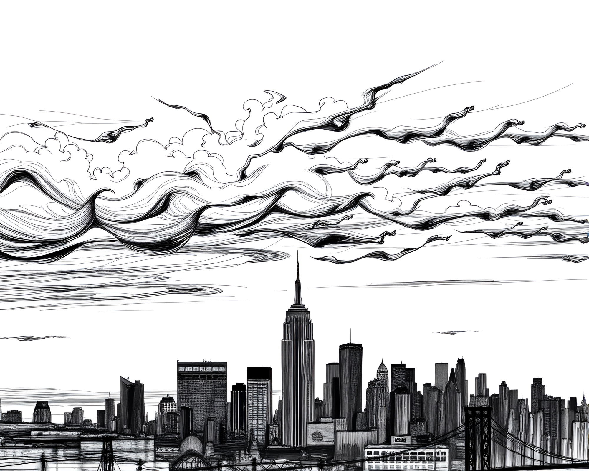 Windswept Metropolis in Captivating Charcoal Sketch – free AI stock image