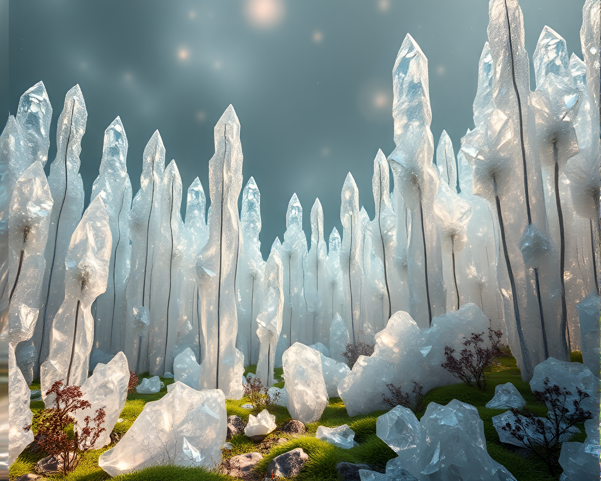 Shimmering Silicon Crystal Forest in Cubist Dreamland – free AI stock image