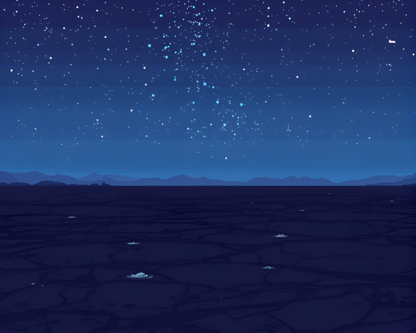 Pixel art of lone figure on volcanic glass plain