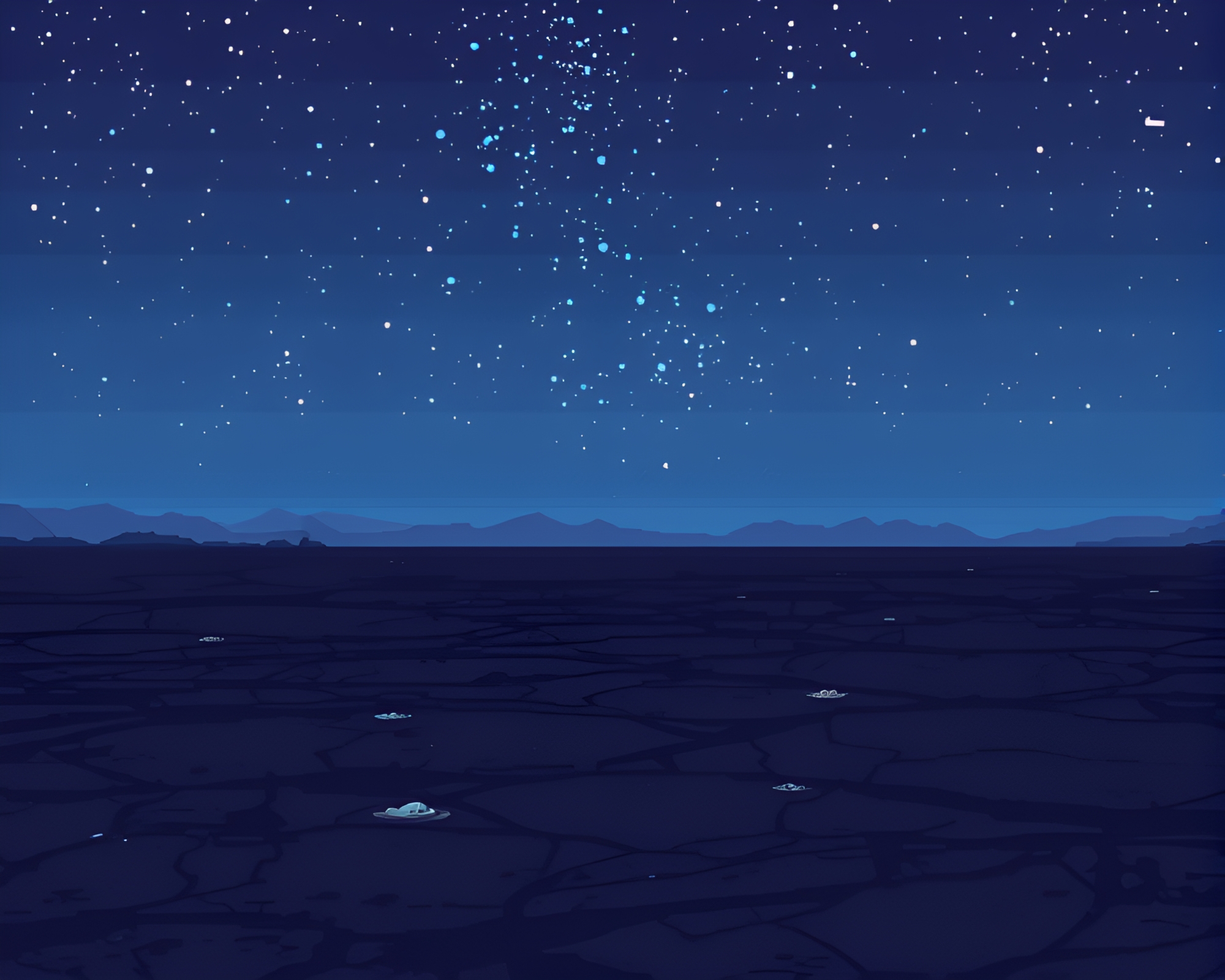 Desolate Volcanic Glass Plain Under Starry Sky Pixel Art – free AI stock image