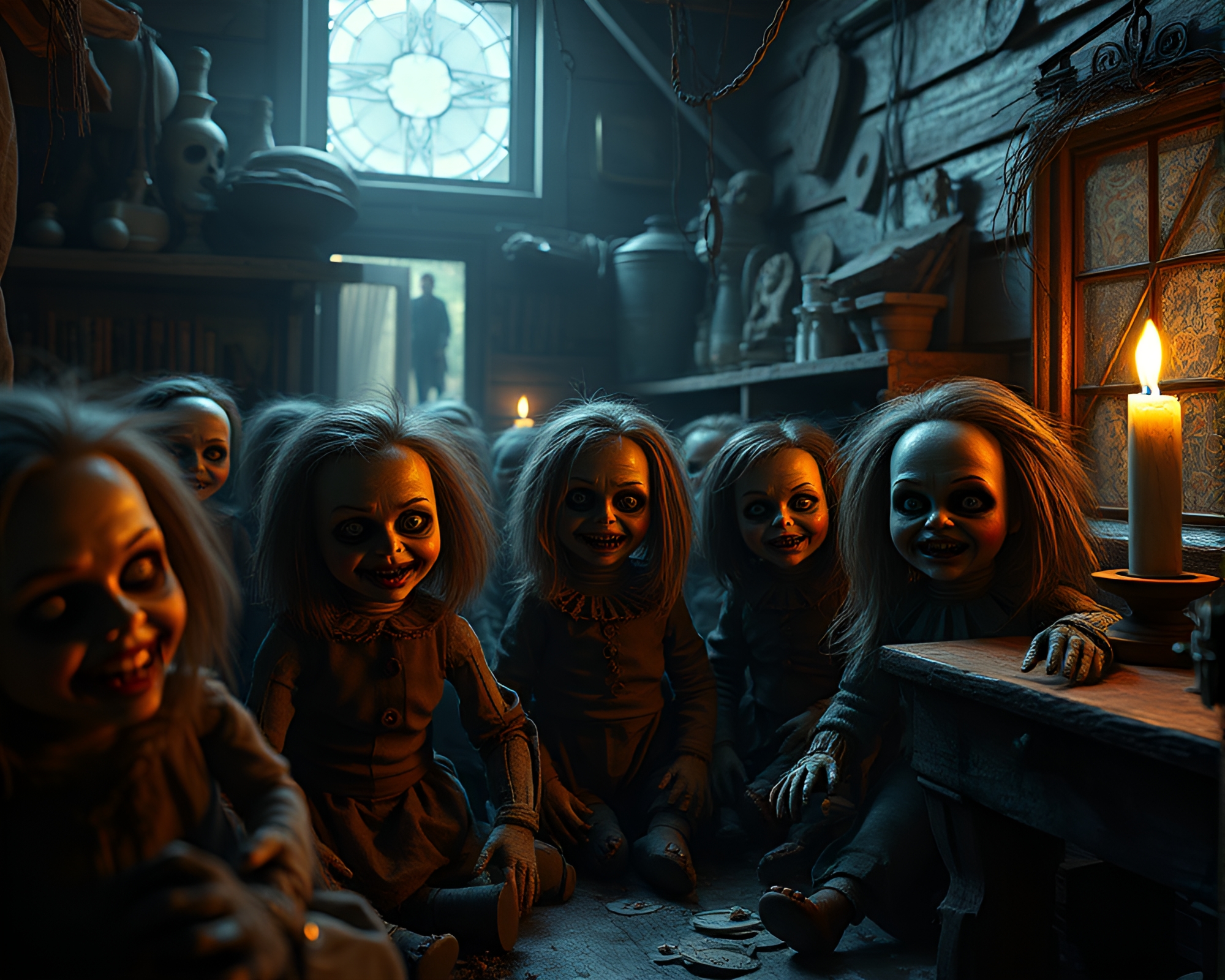 Haunting Doll Workshop Evokes Eerie Realism – free AI stock image