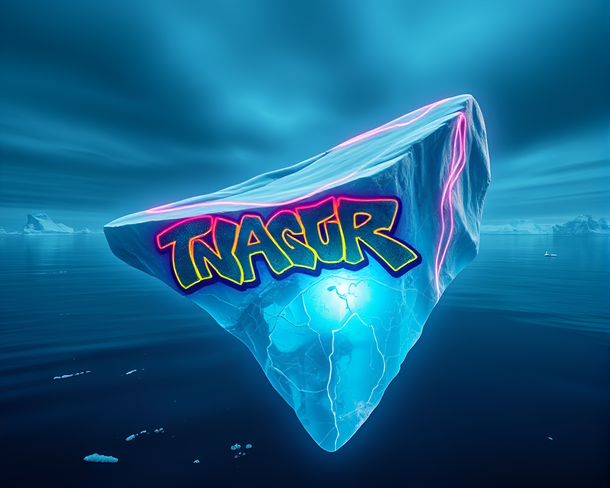 Vibrant Neon Graffiti Adorns Drifting Iceberg Cathedral – free AI stock image