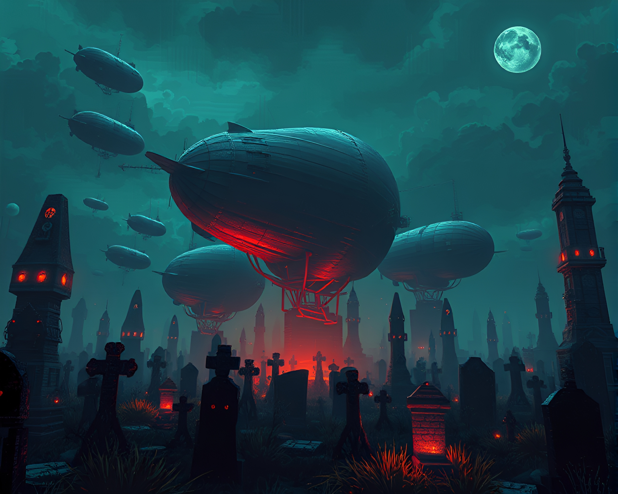 Ethereal Zeppelin Graveyard in Glitch Art – free AI stock image