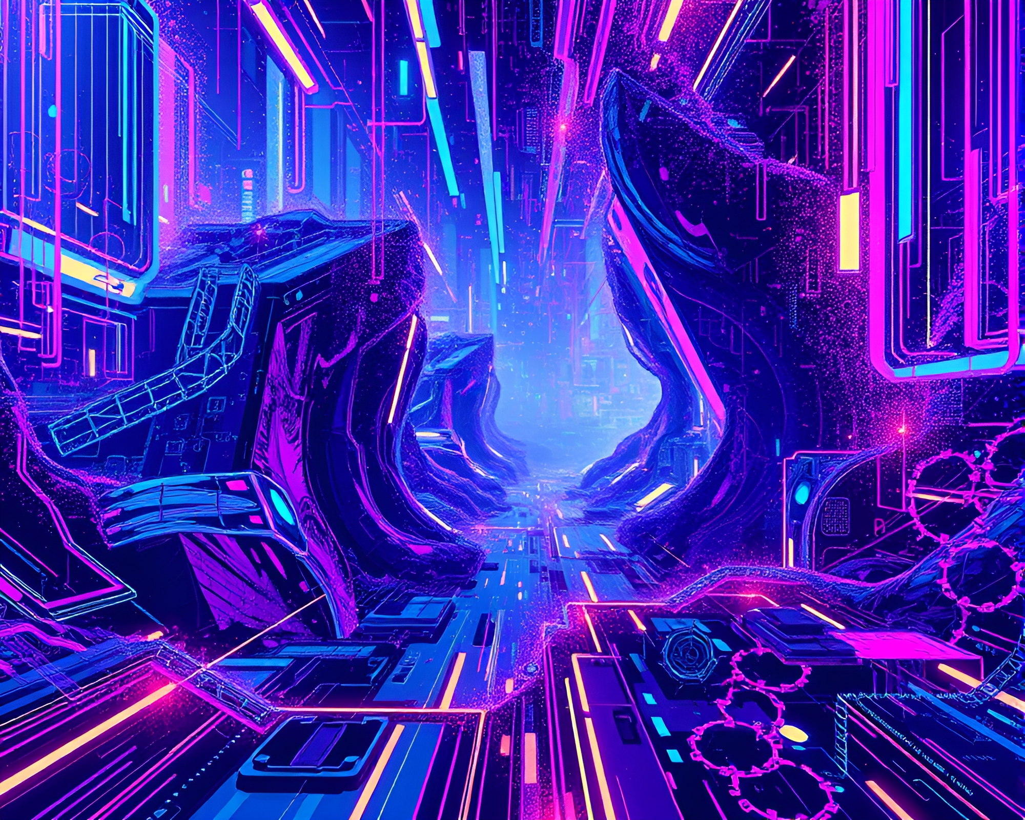 Surreal Neon Glitch Realm: Captivating Digital Artwork – free AI stock image