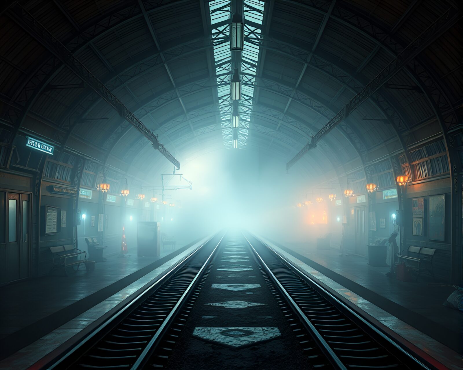 Surreal and Nostalgic Train Station with Modern Art Decor